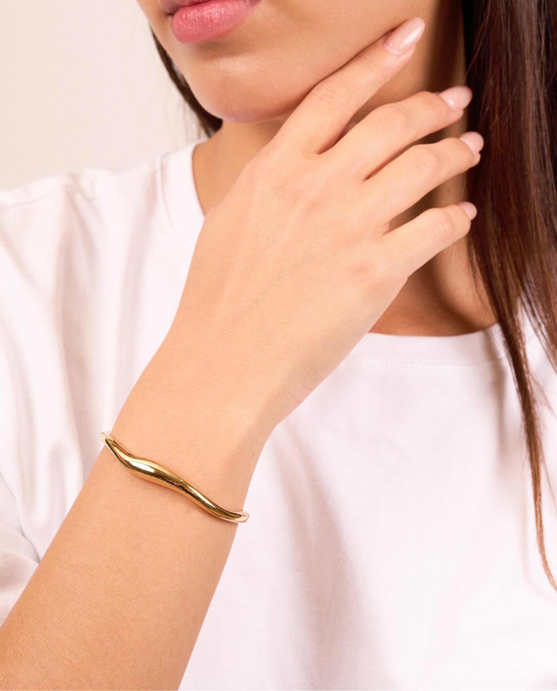Pulseira Fluid de Prata Dourada Ouro-2