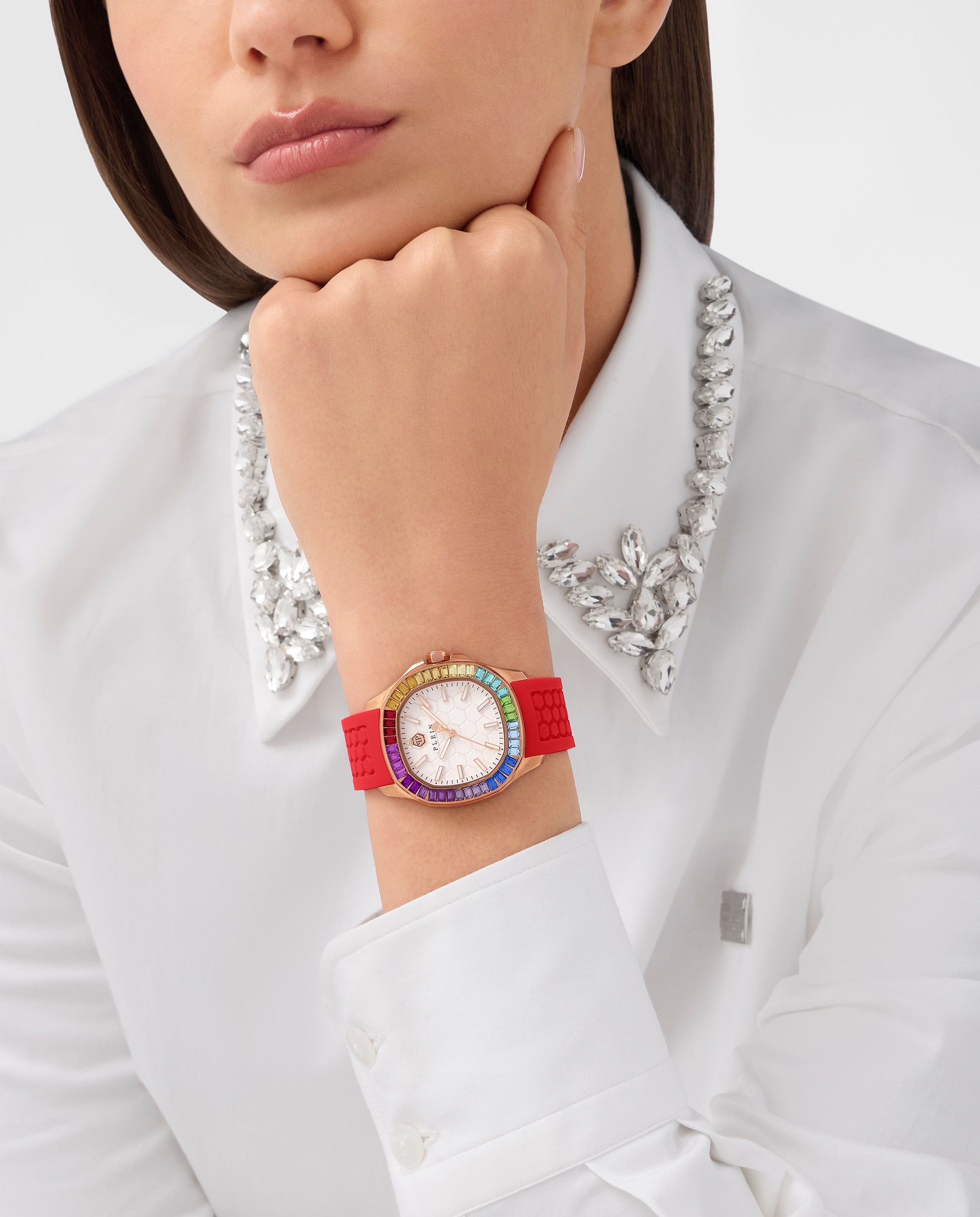 Relógio de Mulher Plein Philipp 38mm Pwtaa1024 de Silicone e Bracelete Dourada Ouro-4