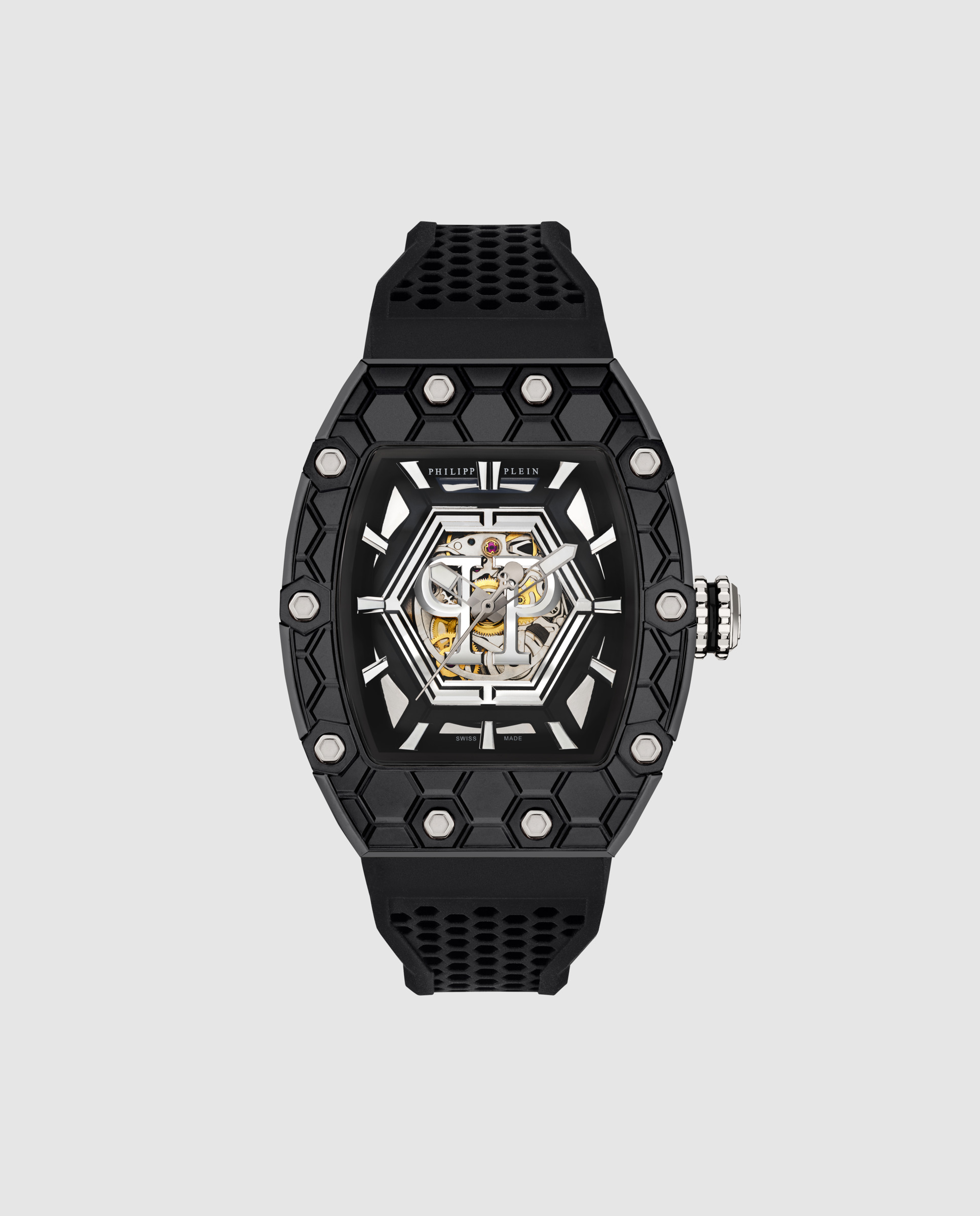 Relógio Crypto King Hexagon Pwqaa1024 Automático de Silicone e Correia Preta Preto-1