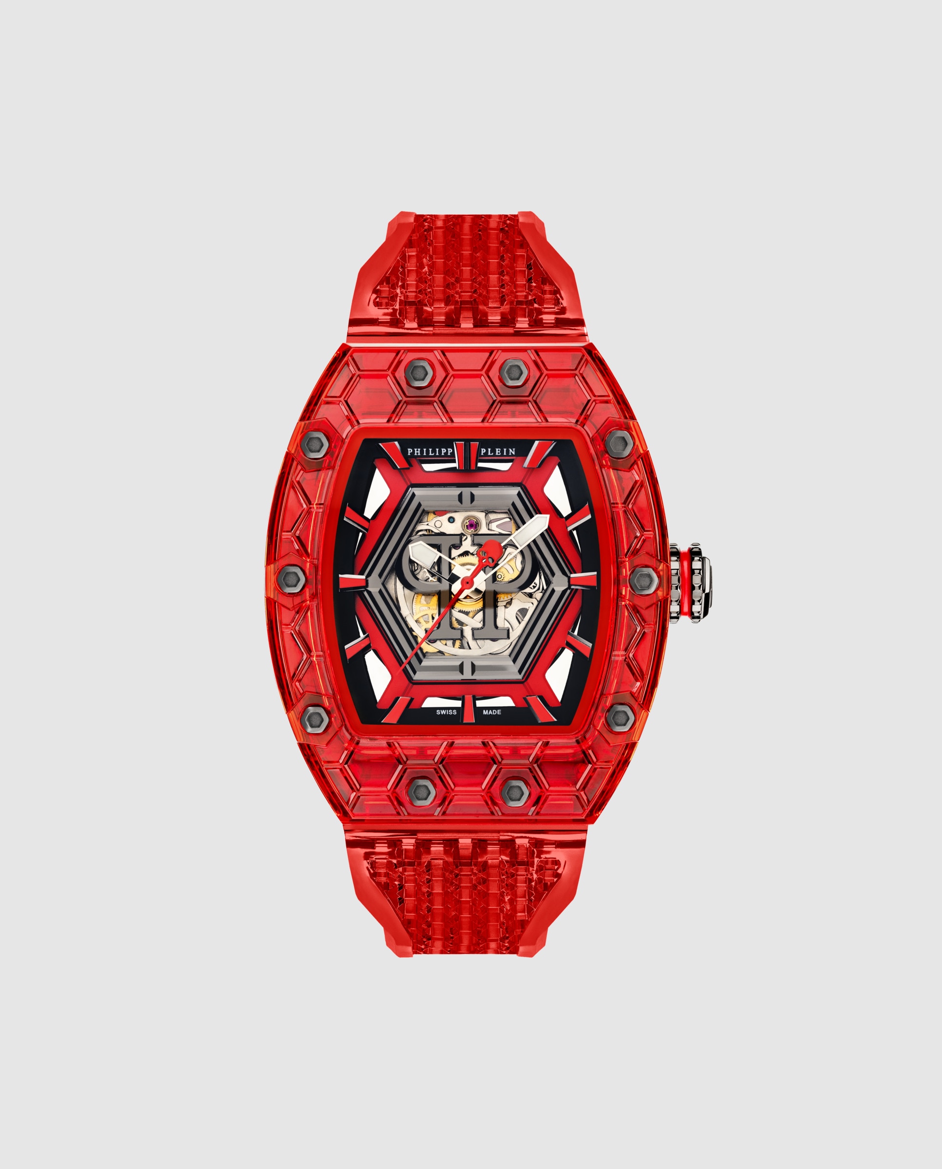 Imagem 0 de Relógio Crypto King Hexagon Pwqaa1124 Automático de Pu Transparente e Correia Vermelha