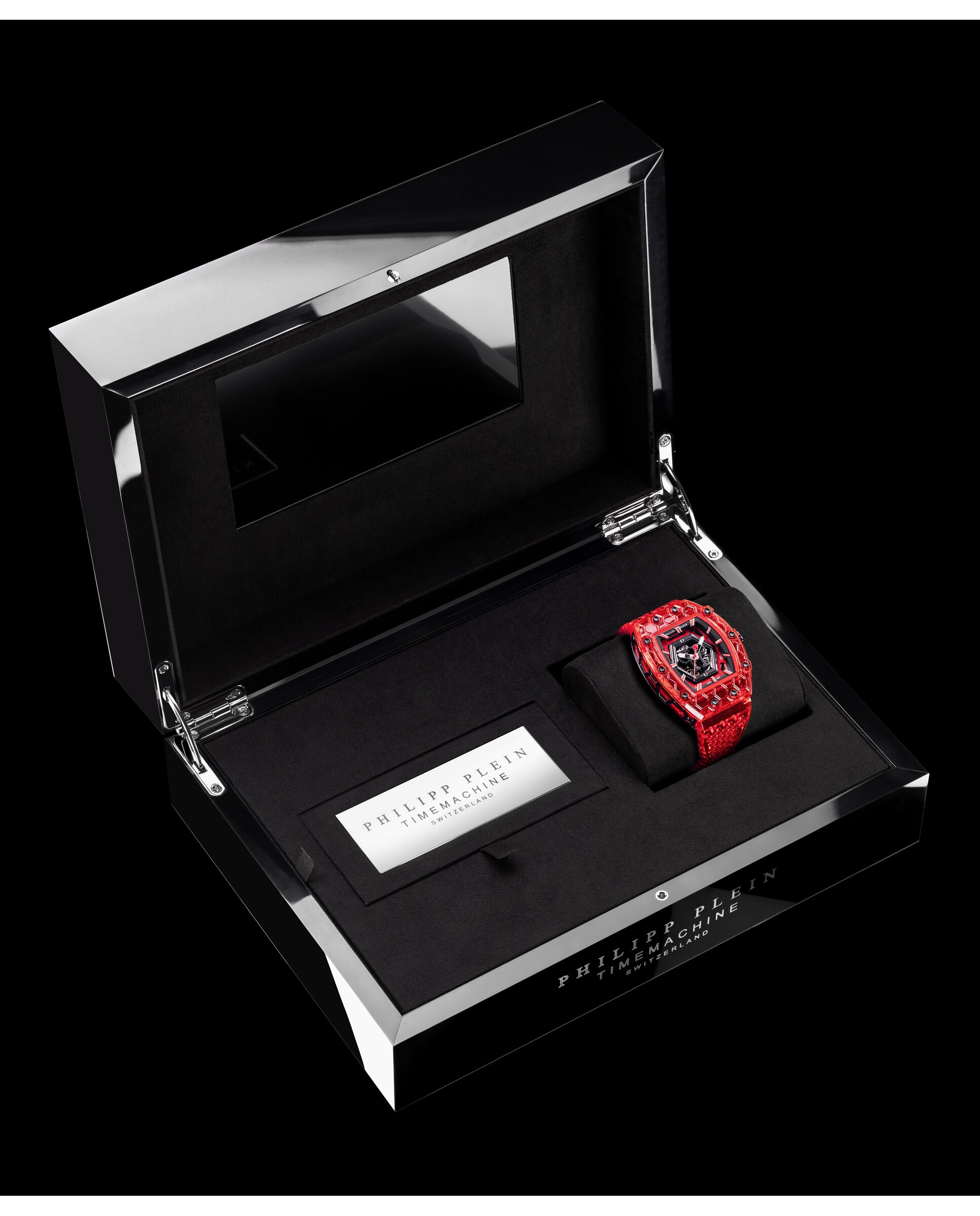 Relógio Crypto King Hexagon Pwqaa1124 Automático de Pu Transparente e Correia Vermelha Vermelho-4