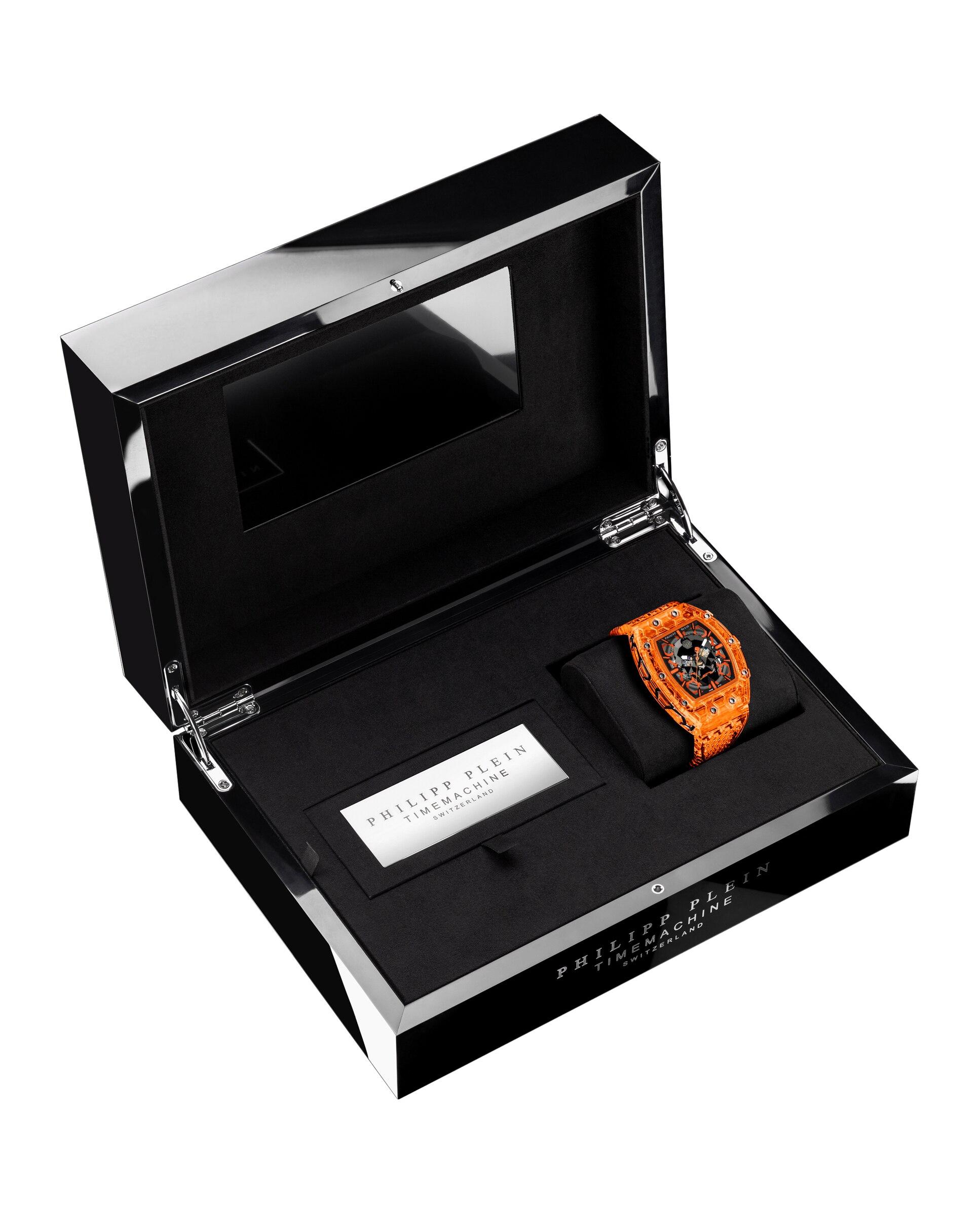 Relógio Crypto King Pwqaa1325 Automático de Pu Transparente e Bracelete Transparente Laranja-3