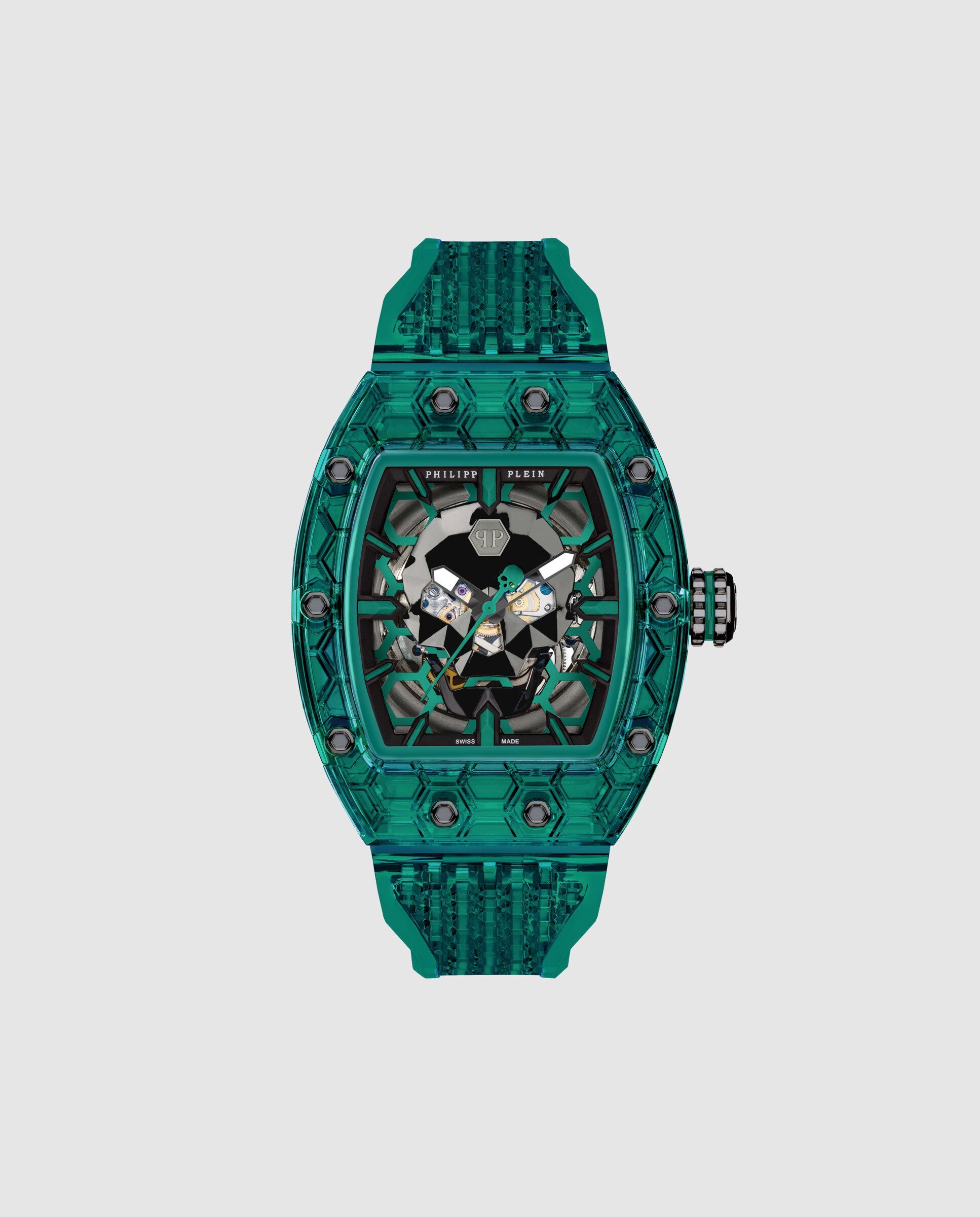 Relógio Crypto King Pwqaa1425 Automático de Pu Transparente e Bracelete Verde Verde-1
