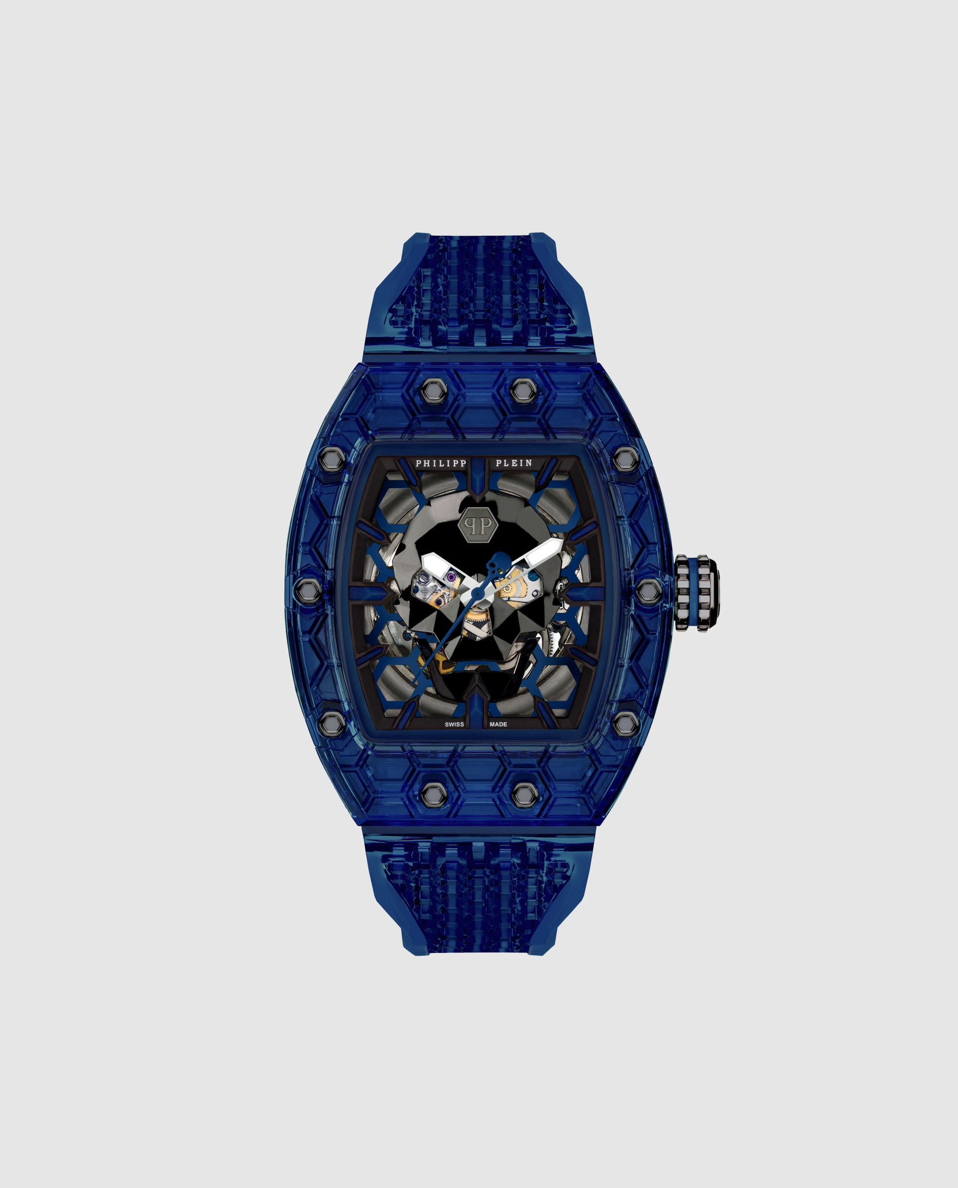 Relógio Crypto King Pwqaa1525 Automático de Pu Transparente e Bracelete Transparente Azul-1