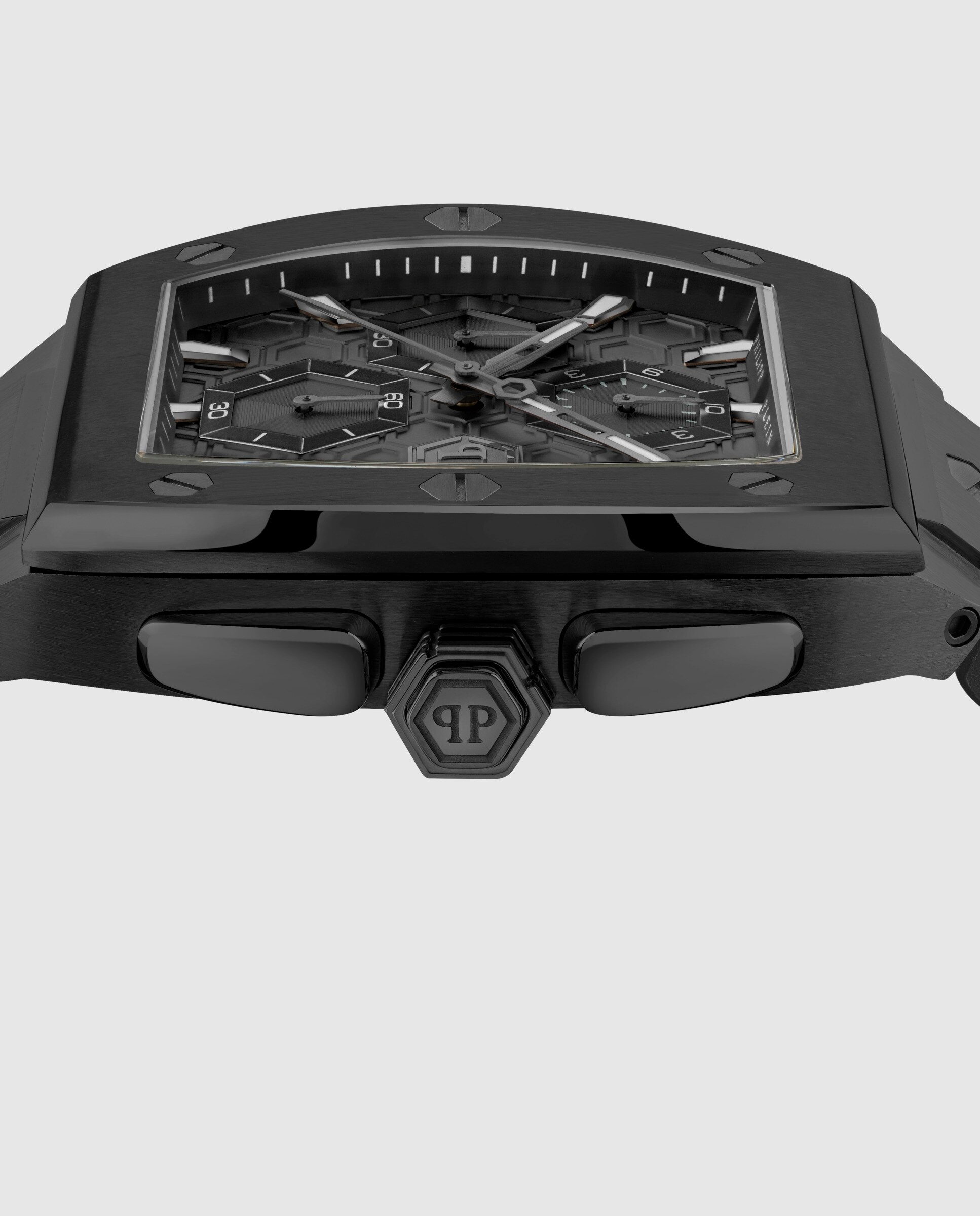 Relógio Hexagon Phantom Chrono Pwhha0326 de Silicone e Correia Preta Preto-2