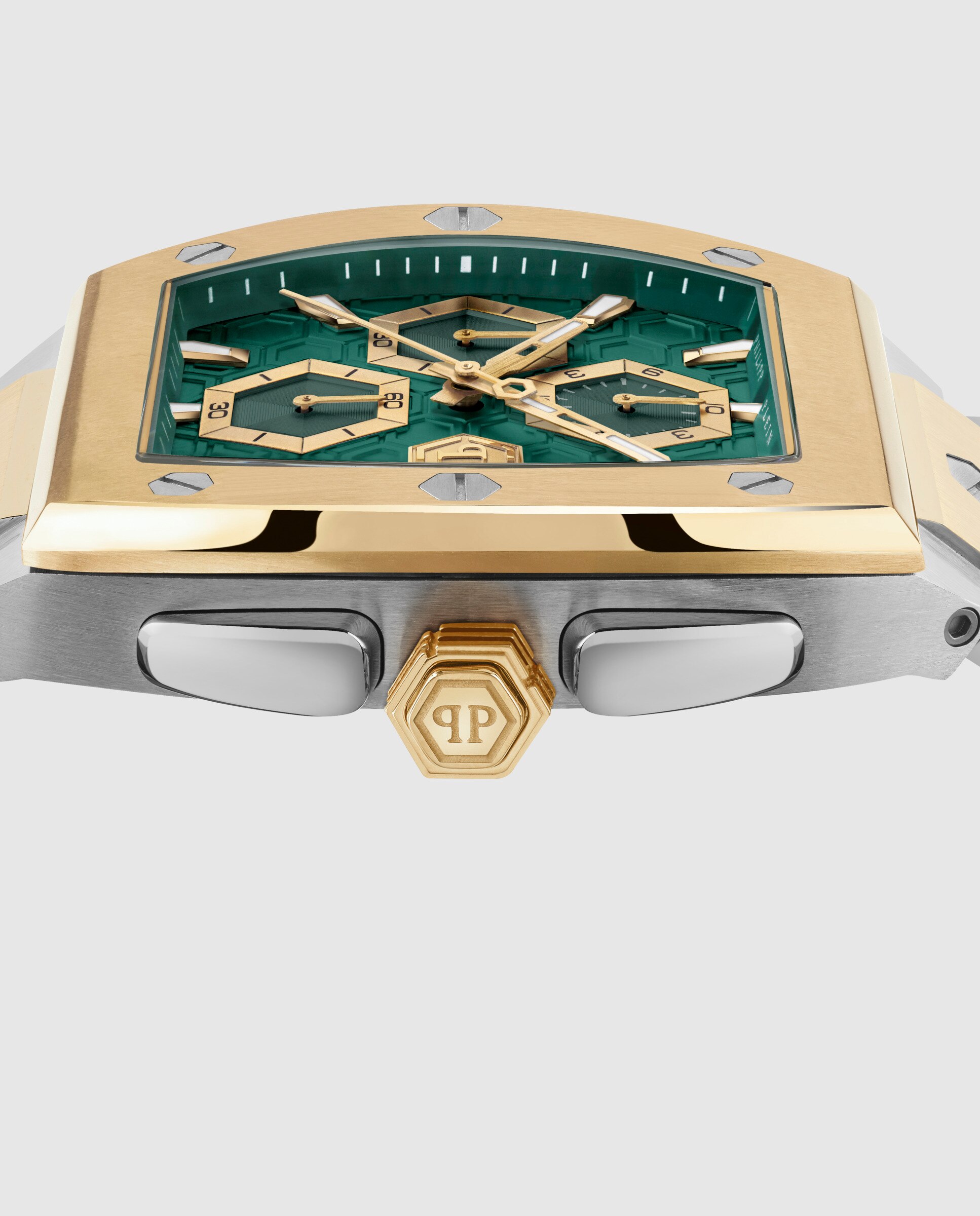 Relógio Hexagon Phantom Chrono Pwhha0526 de Aço e Bracelete Dourada Prata-2