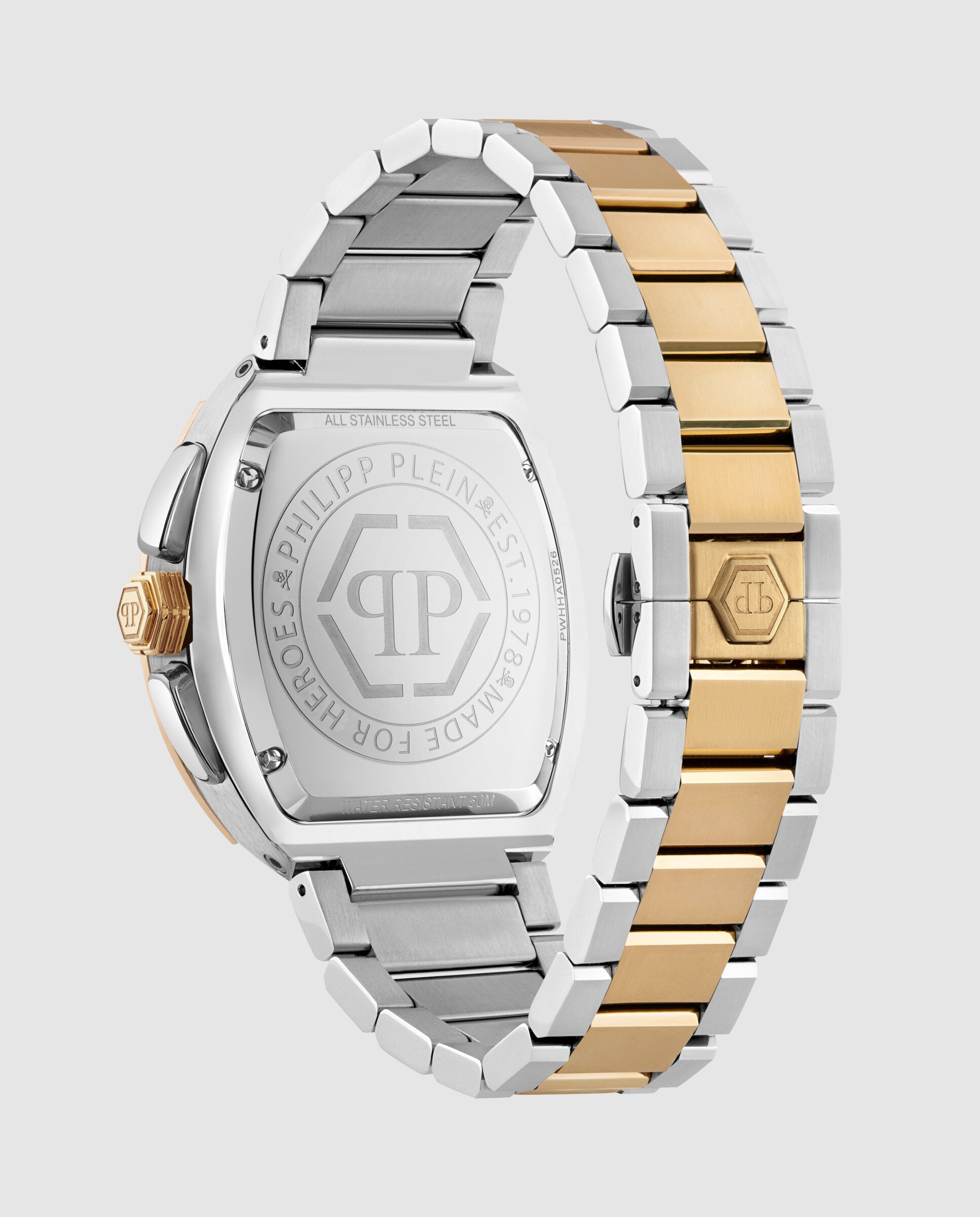 Relógio Hexagon Phantom Chrono Pwhha0526 de Aço e Bracelete Dourada Prata-3