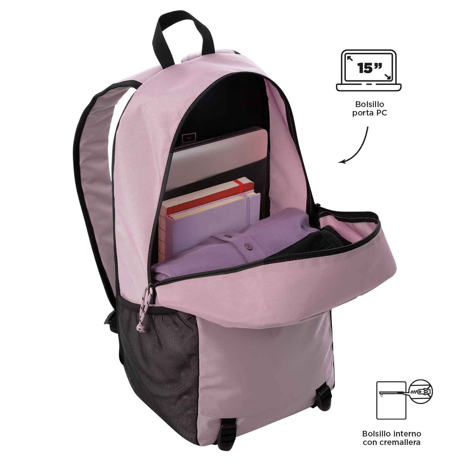 Mochila Urbana Totto Rambo com Bolso para Garrafa e Organizador Interior Lilás-5