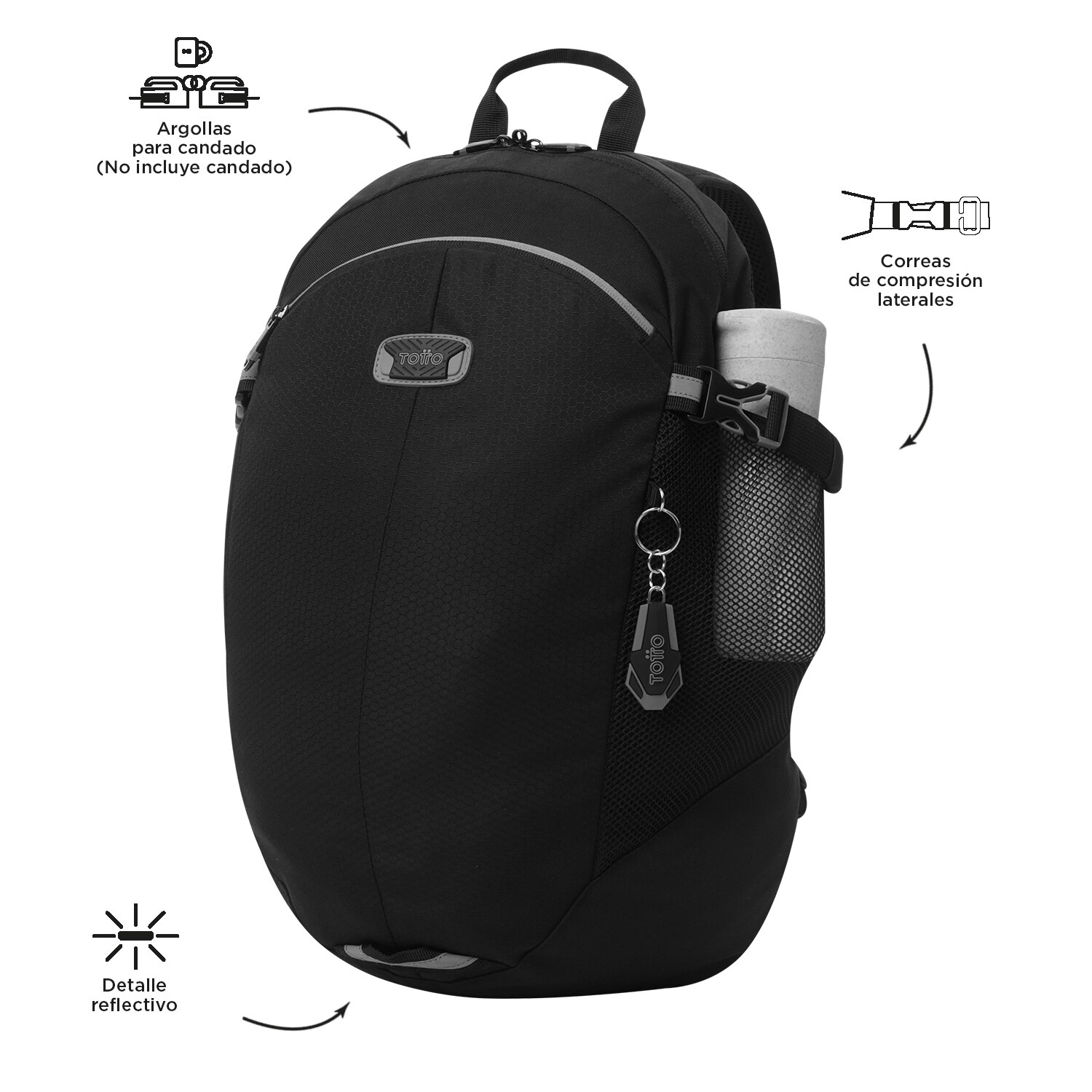 Mochila Urbana Totto Deportto para Portátil de 14” e Apta para Cadeado Preto-6