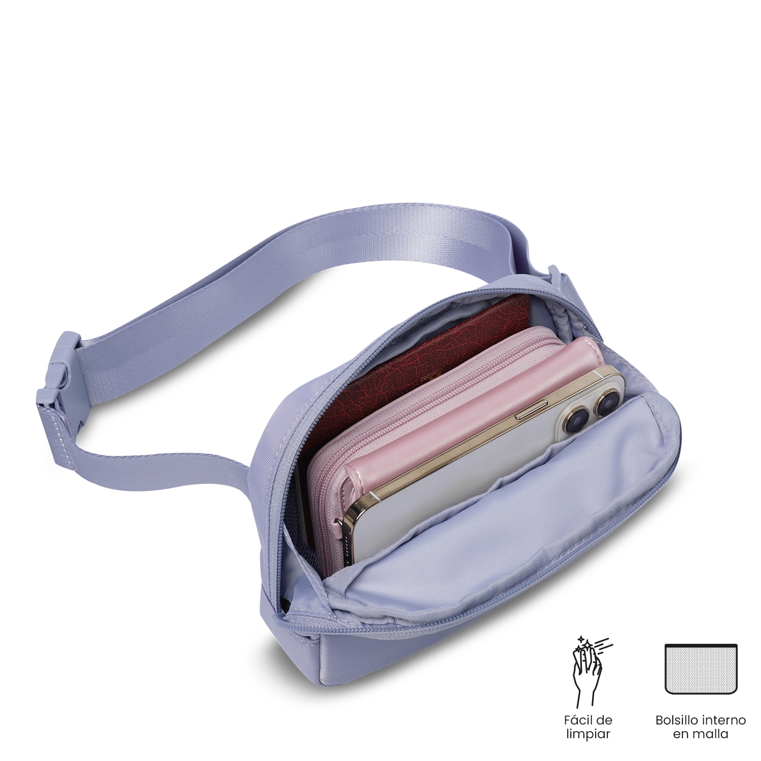 Bolsa de Cintura Totto Freya com Bolso Secreto e Alça Ajustável Roxo-4