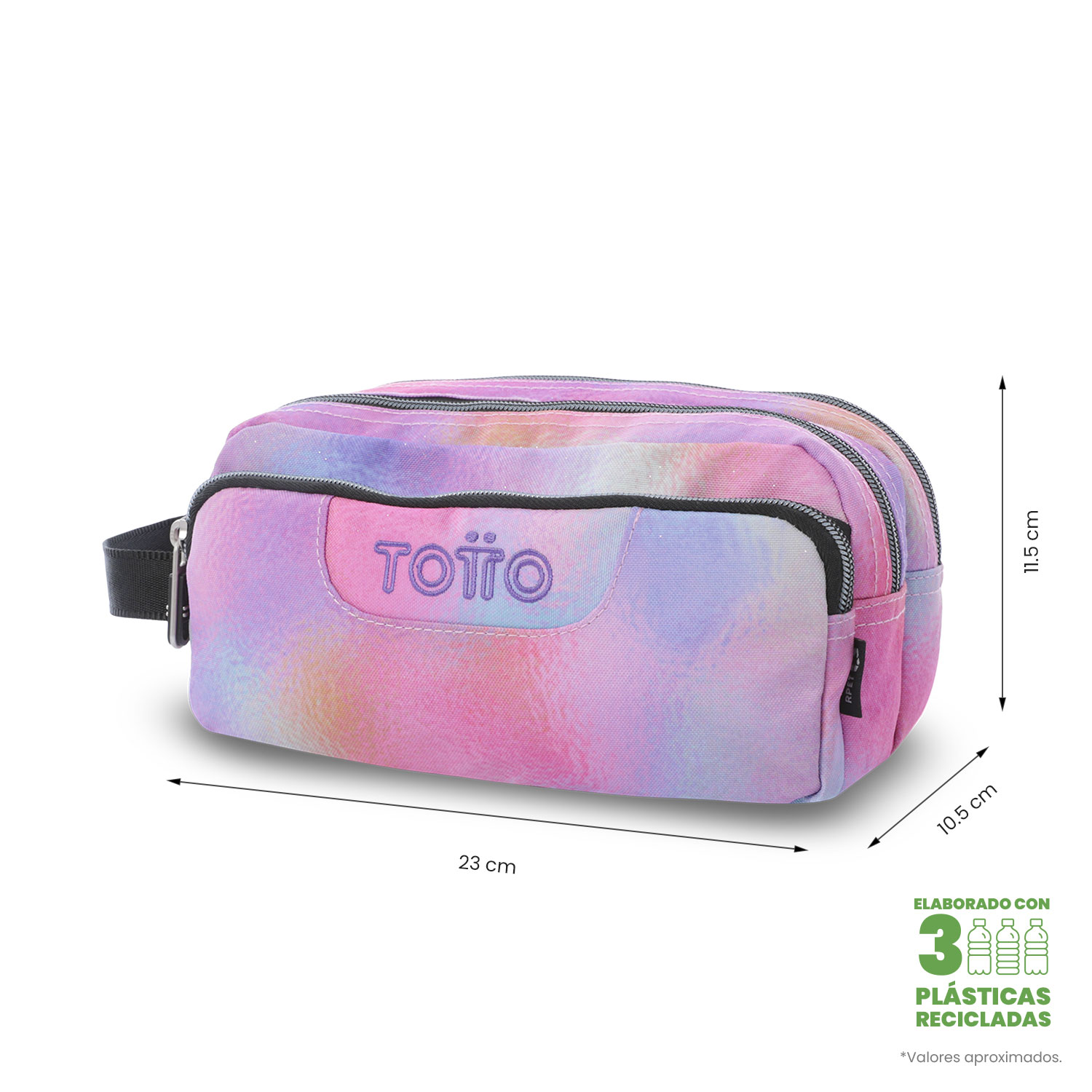 Estojo Escolar Totto Agapec Glitter com 3 Compartimentos Rosa-3
