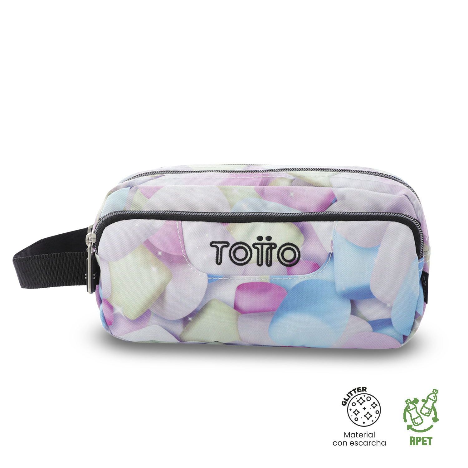 Imagem 0 de Estojo Escolar Totto Agapec Glitter Spong com 3 Bolsos e em Material Reciclado