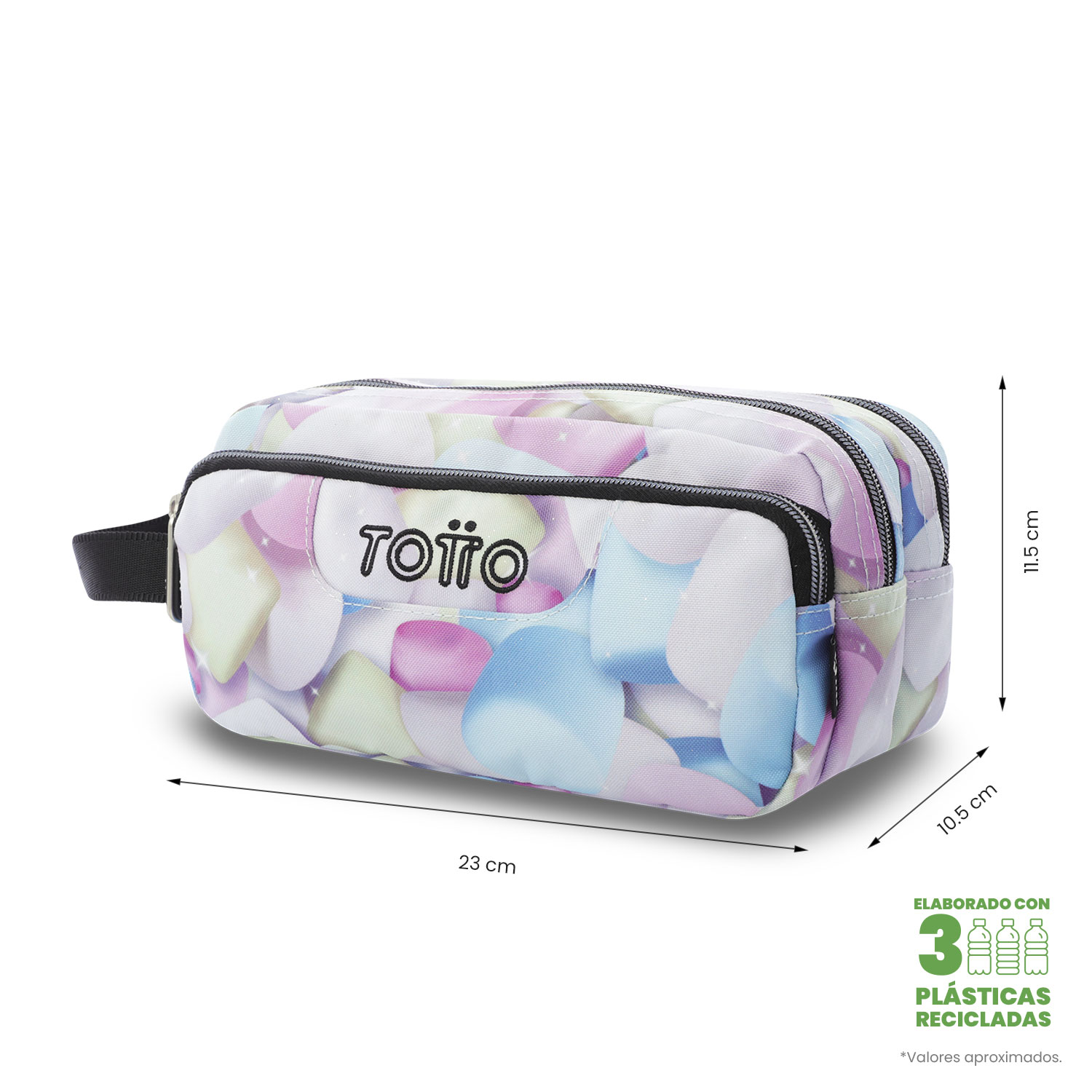 Estojo Escolar Totto Agapec Glitter Spong com 3 Bolsos e em Material Reciclado Azul-2