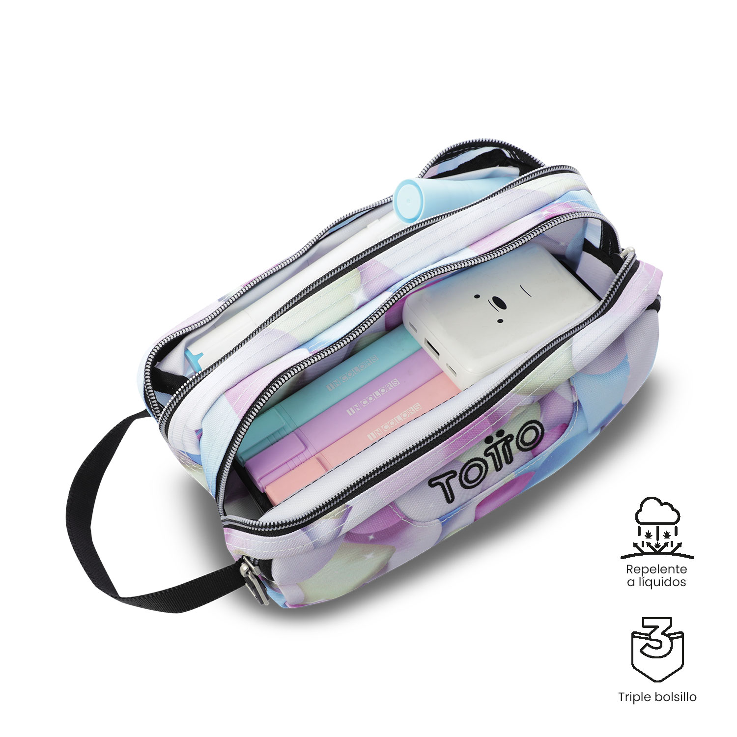 Estojo Escolar Totto Agapec Glitter Spong com 3 Bolsos e em Material Reciclado Azul-3