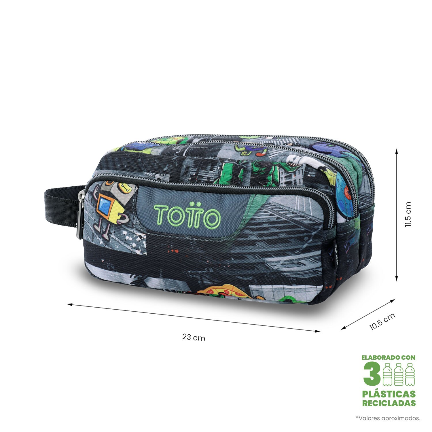 Estojo Escolar Totto Agapec Rolly com 3 Compartimentos e de Formato Compacto Preto-2