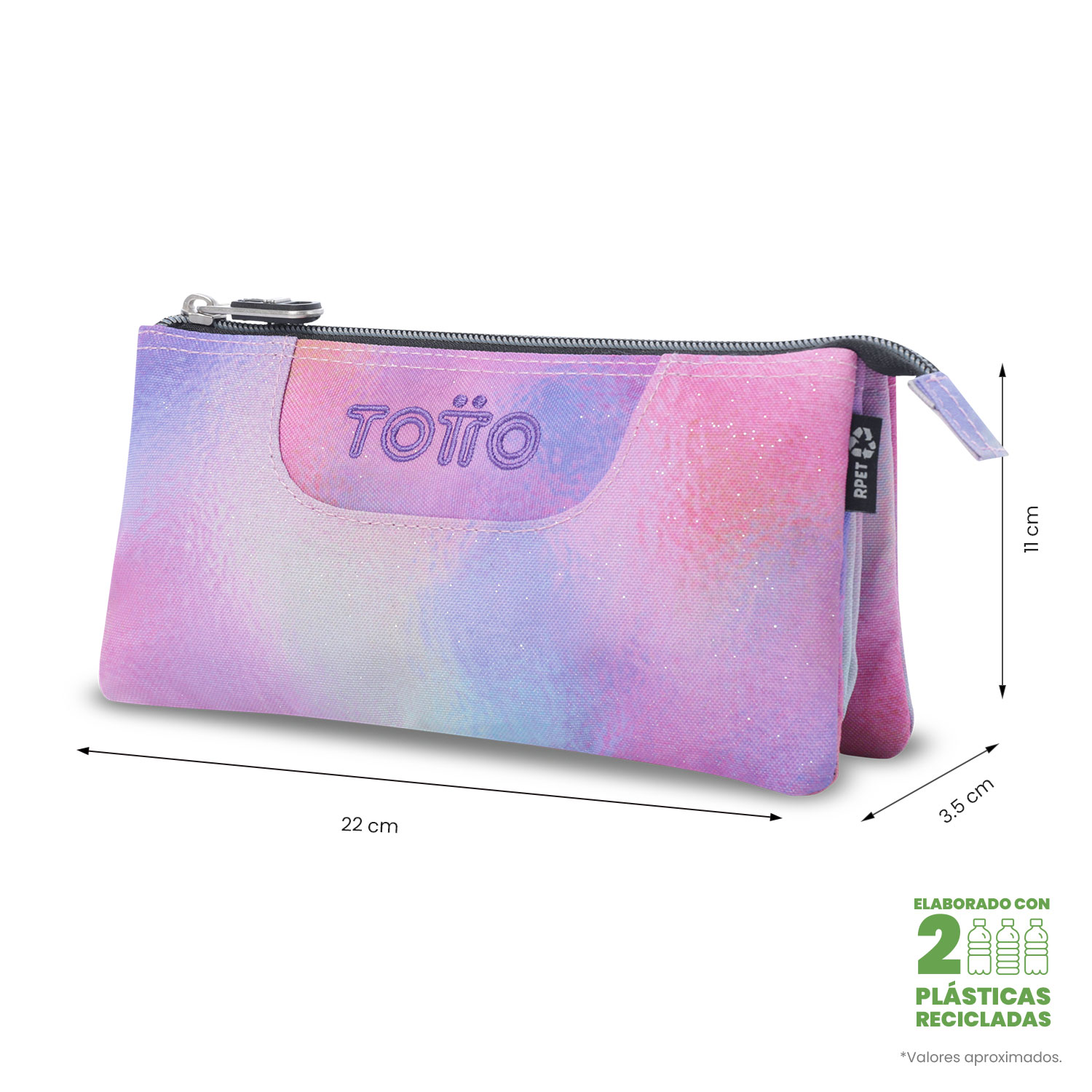 Estojo Escolar Totto Tabuleiro Glitter com 3 Compartimentos Rosa-3