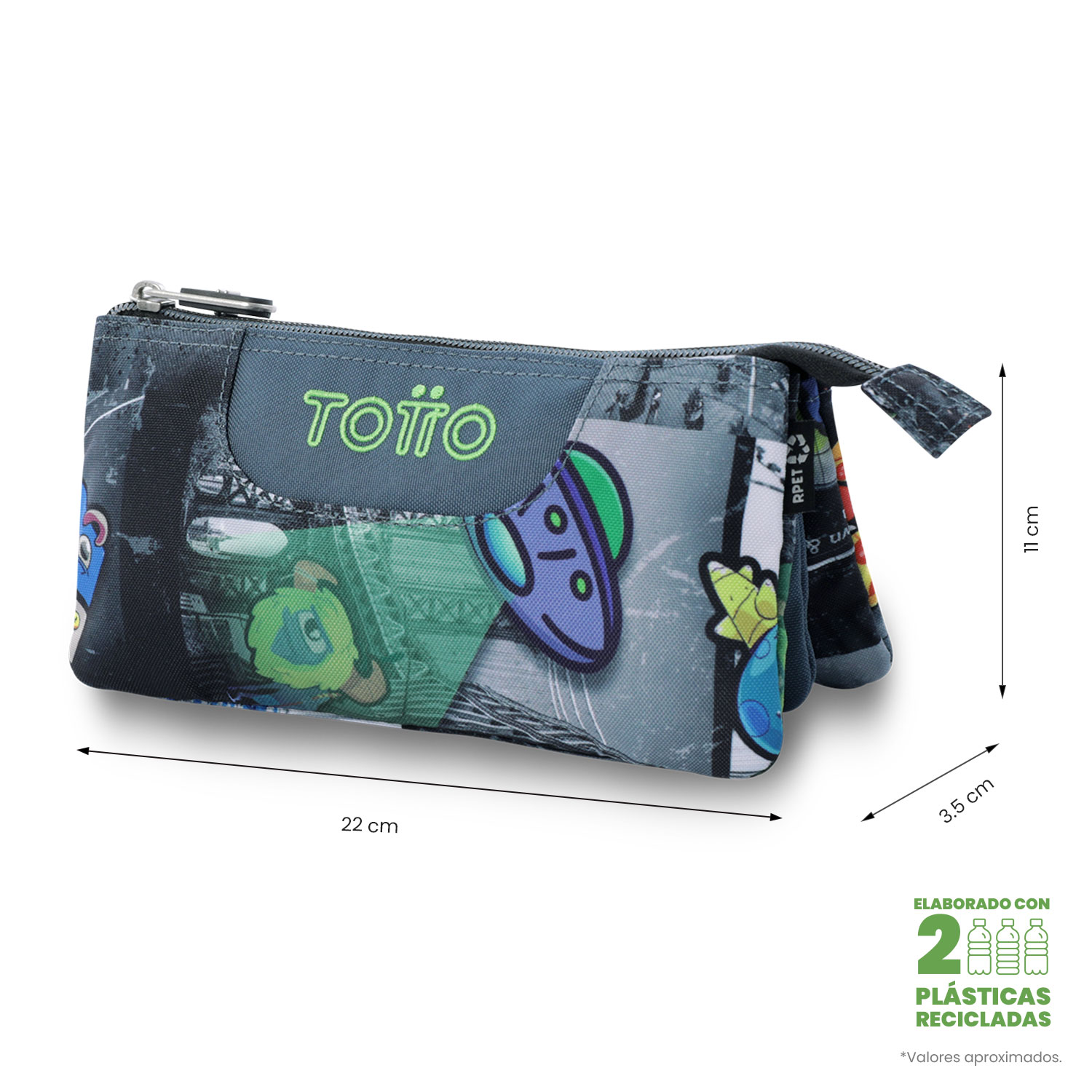 Estojo Escolar Totto Tabuleiro Rolly 3 Compartimentos e Design Compacto Preto-2