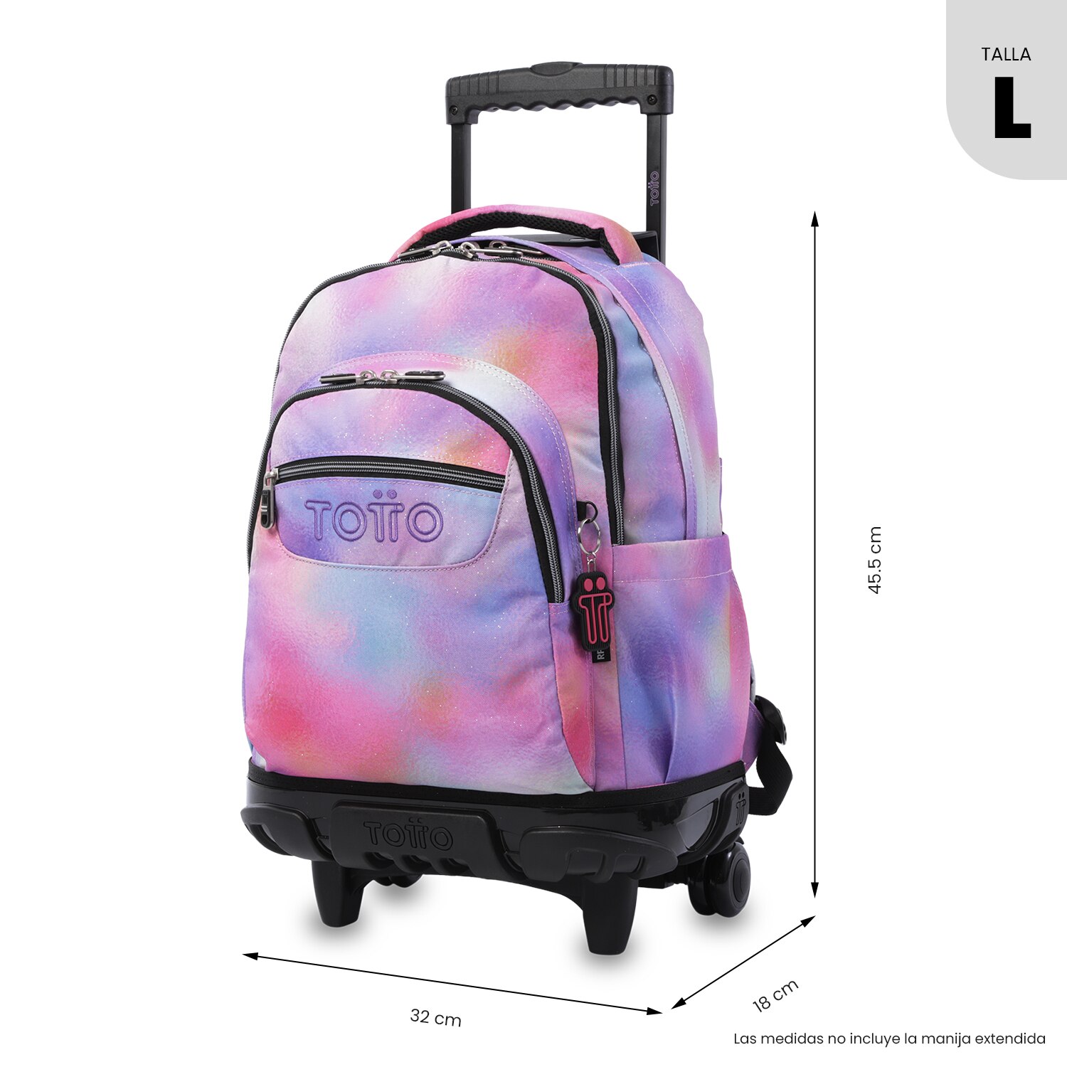 Mochila Escolar com Rodas Totto Renglones Glitter Rosa-4
