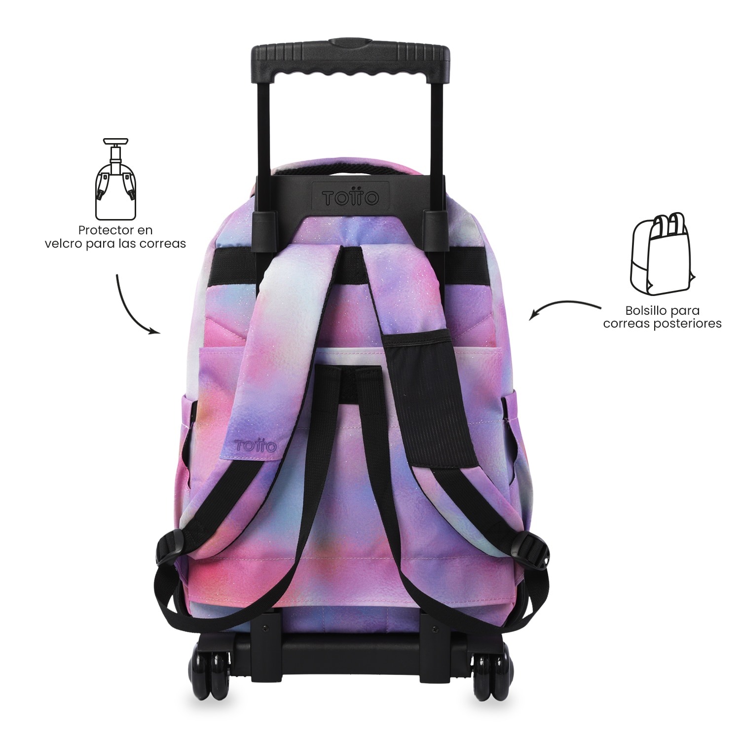 Mochila Escolar com Rodas Totto Renglones Glitter Rosa-5