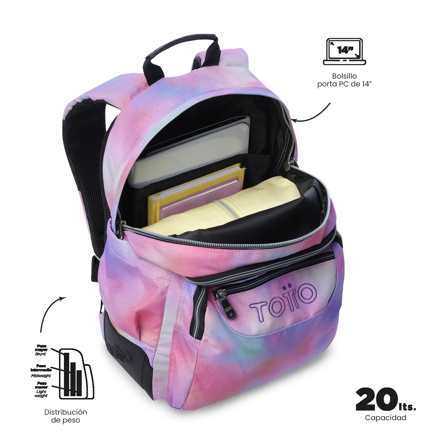 Mochila Escolar Totto Rayol Glitter Rosa-5