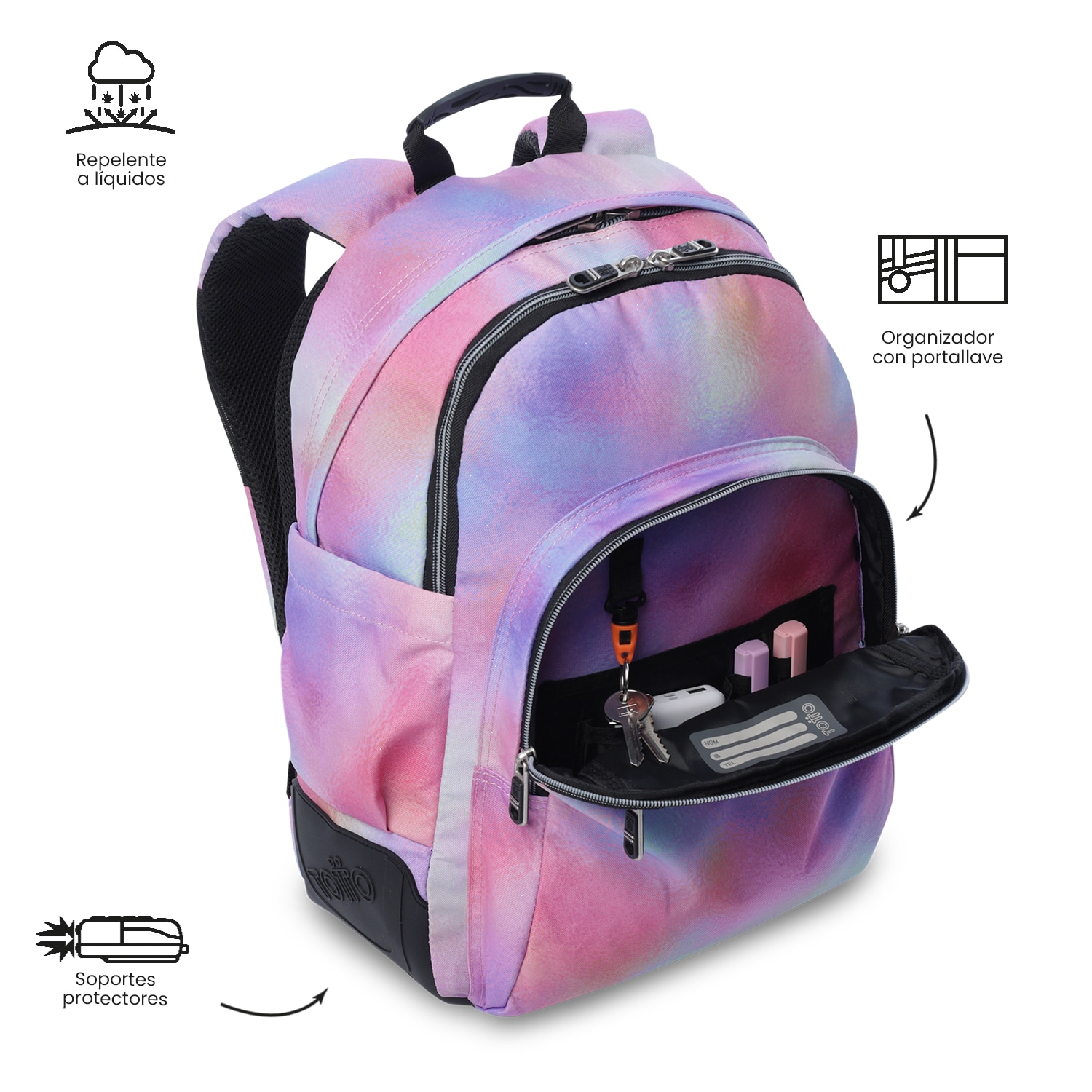 Mochila Escolar Totto Rayol Glitter Rosa-6
