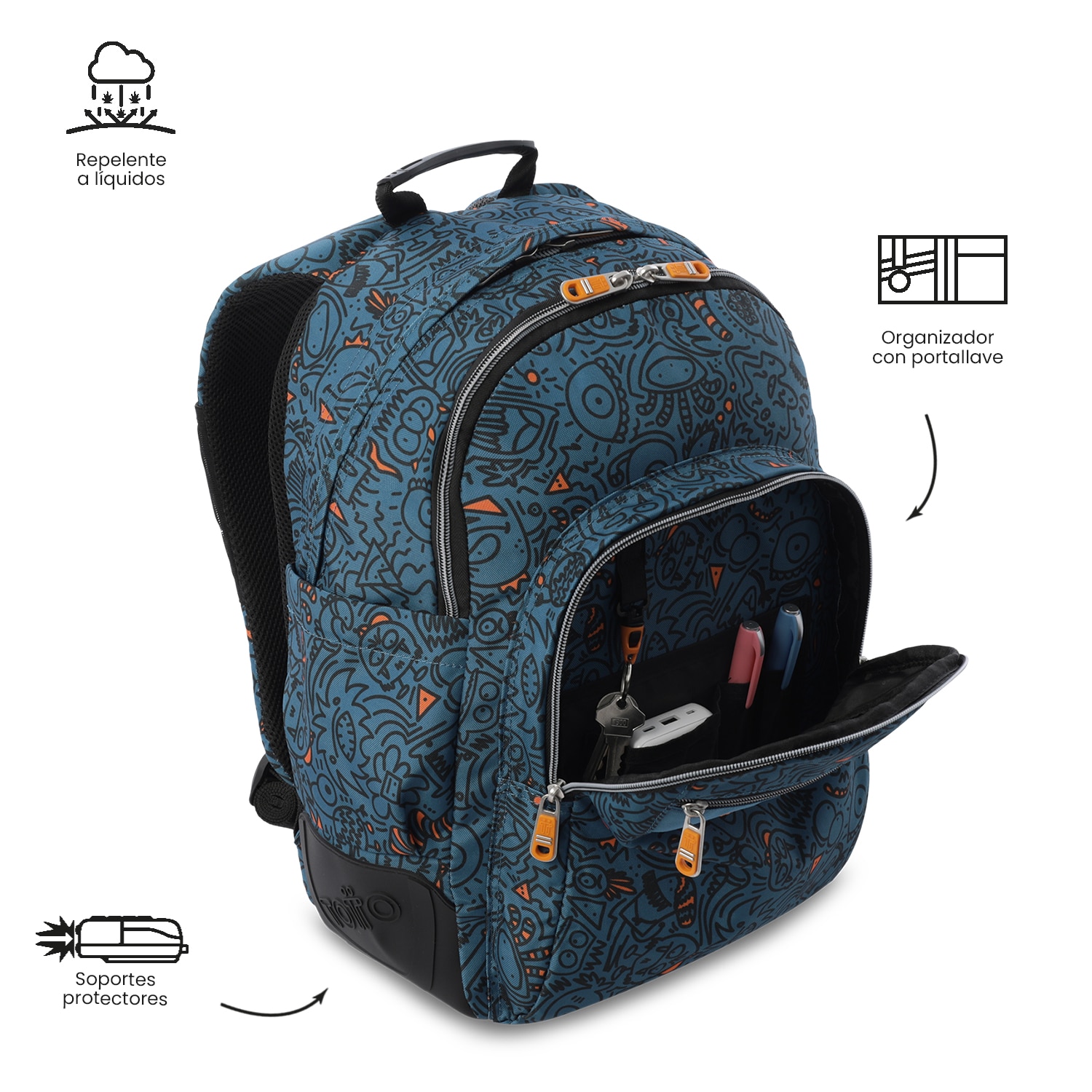 Mochila Escolar Totto Rayol Azul-6