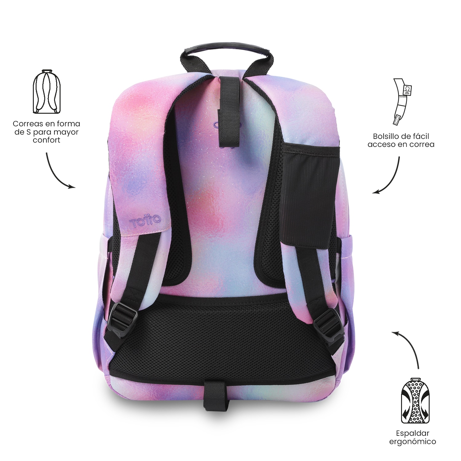 Mochila Escolar Totto Acuareles Glitter Rosa-5