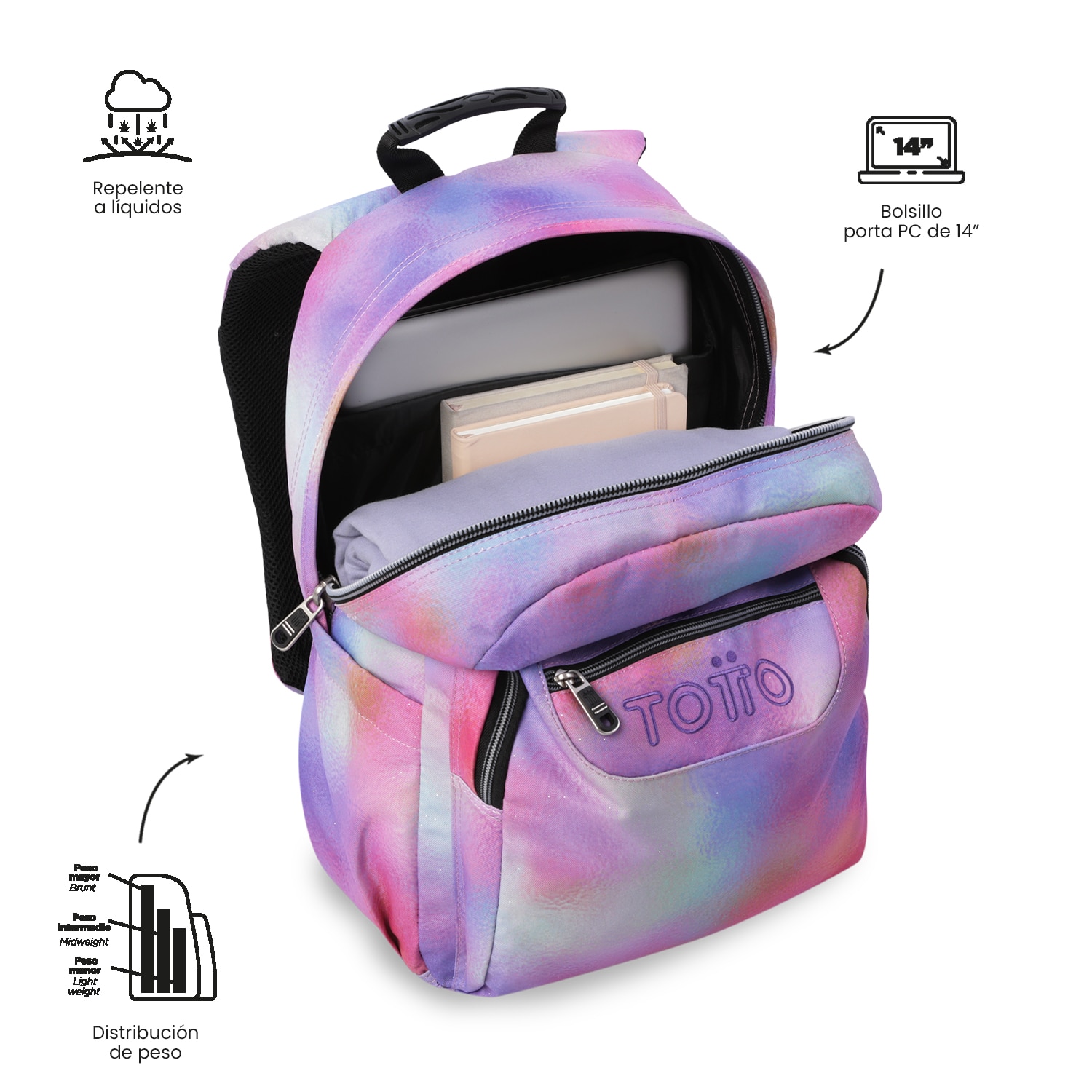 Mochila Escolar Totto Acuareles Glitter Rosa-6