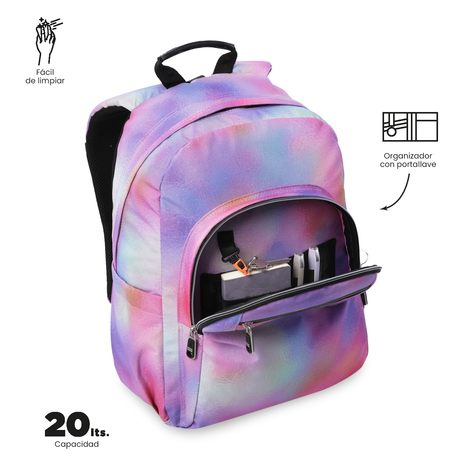 Mochila Escolar Totto Acuareles Glitter Rosa-7