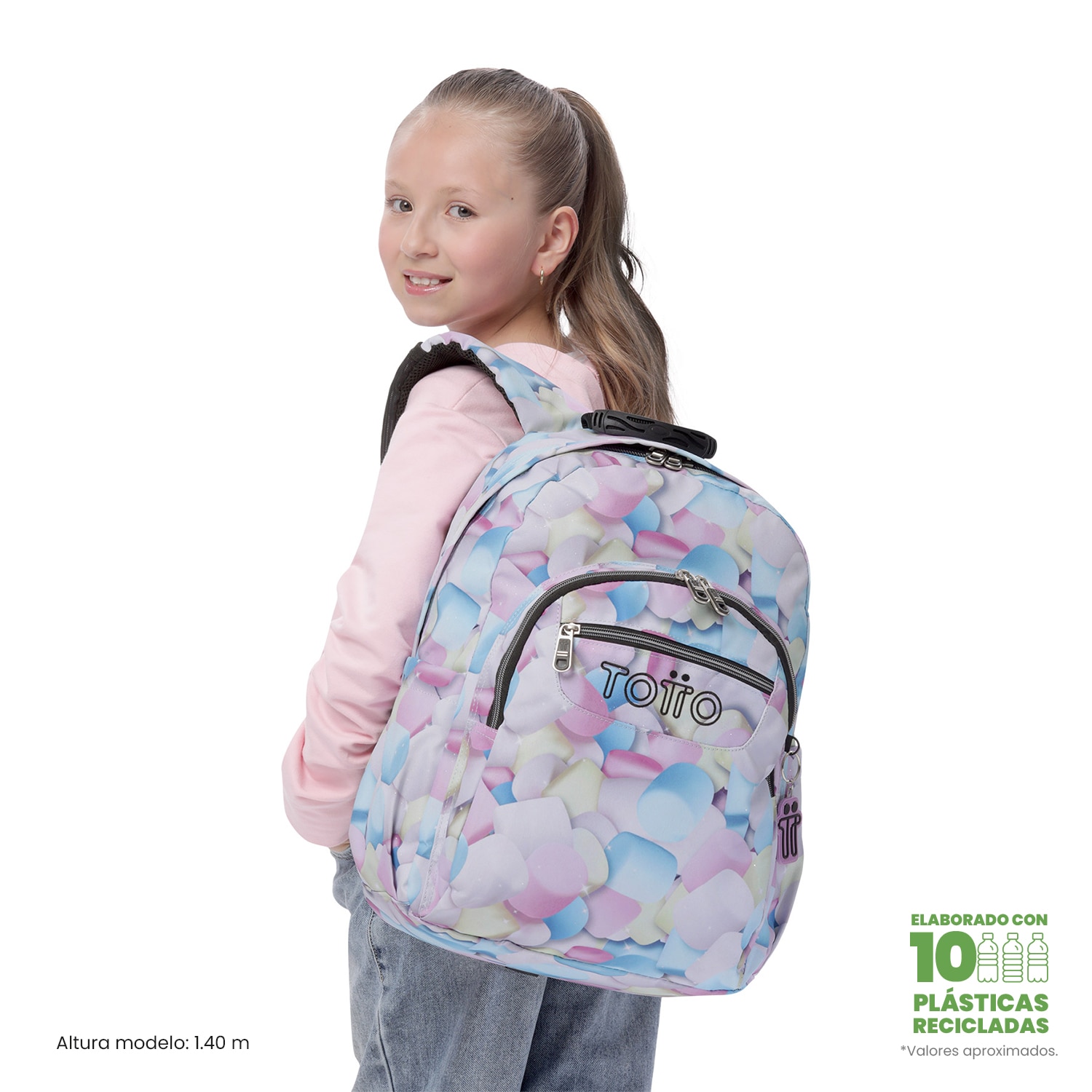 Mochila Escolar Totto Acuareles Glitter Spong para Portátil de 14” e Adaptável a Carro Azul-2