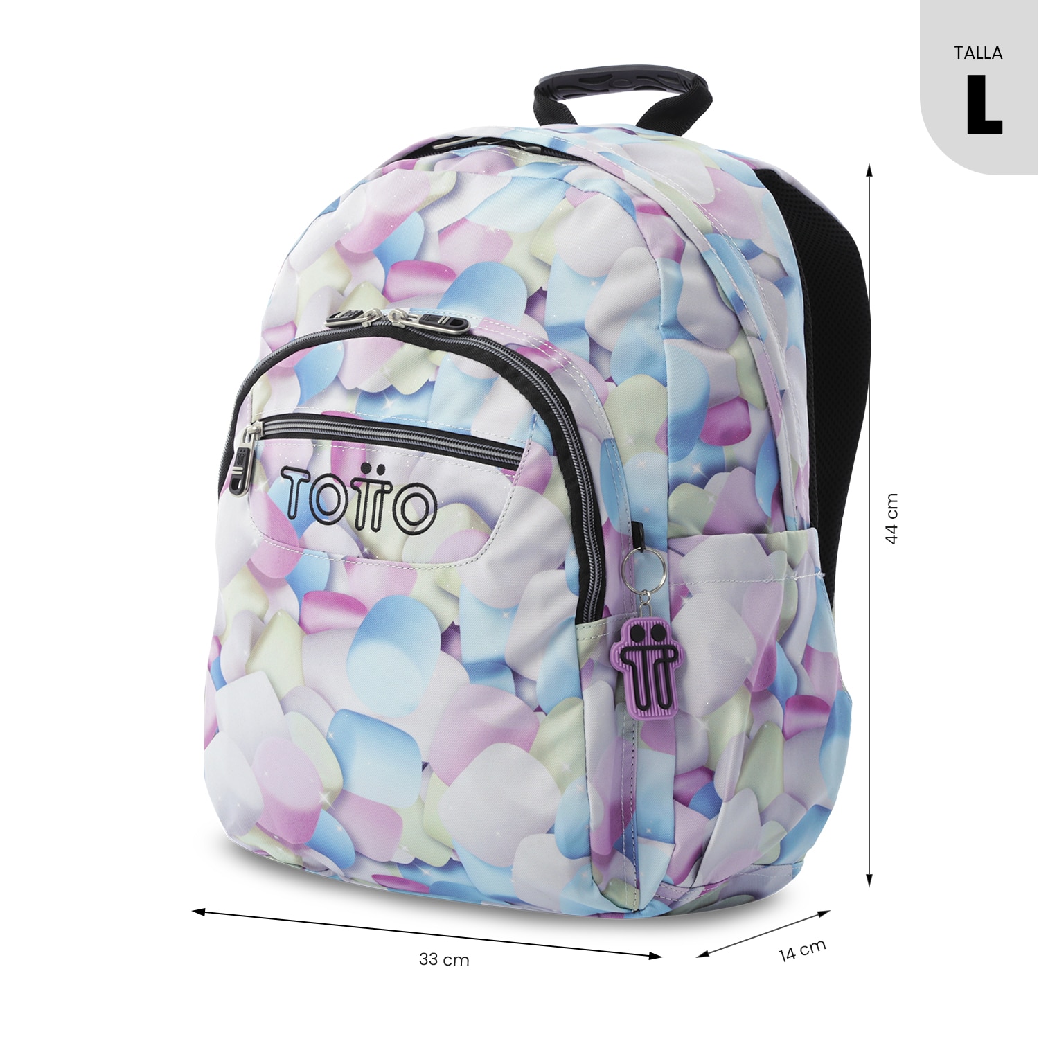 Mochila Escolar Totto Acuareles Glitter Spong para Portátil de 14” e Adaptável a Carro Azul-3