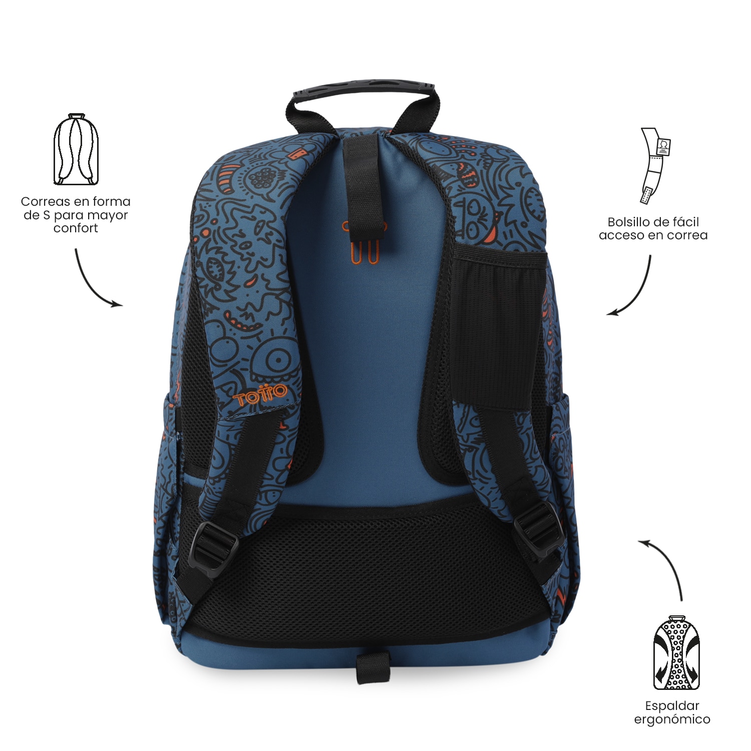 Mochila Escolar Totto Acuareles Azul-5