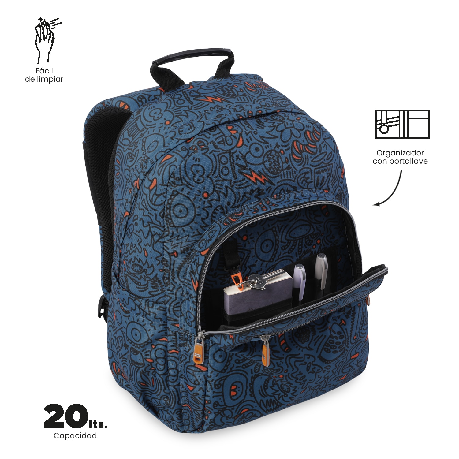 Mochila Escolar Totto Acuareles Azul-7