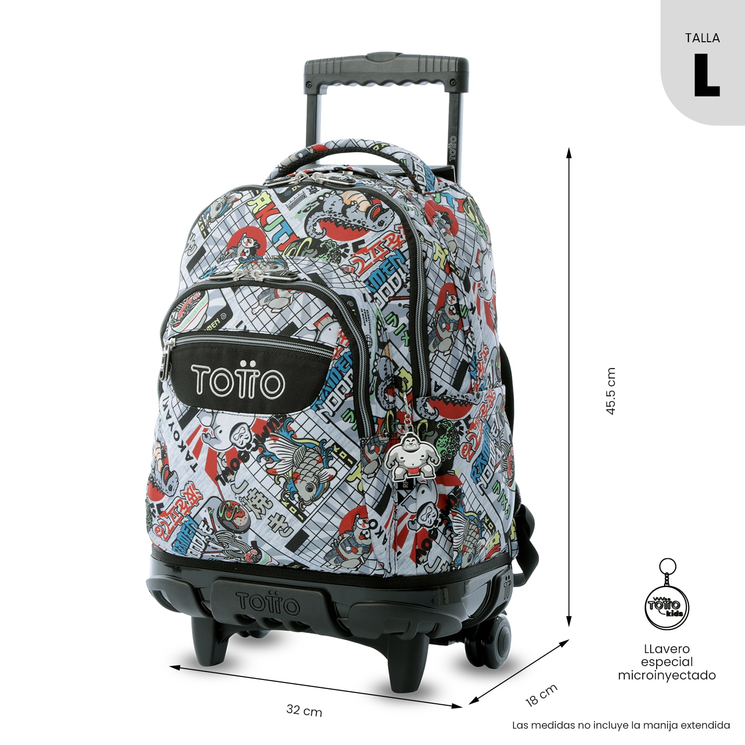Mochila Escolar com Rodas Totto Renglones Ramen para Portátil de 15.4” e Capacidade de 26l Cinzento-2