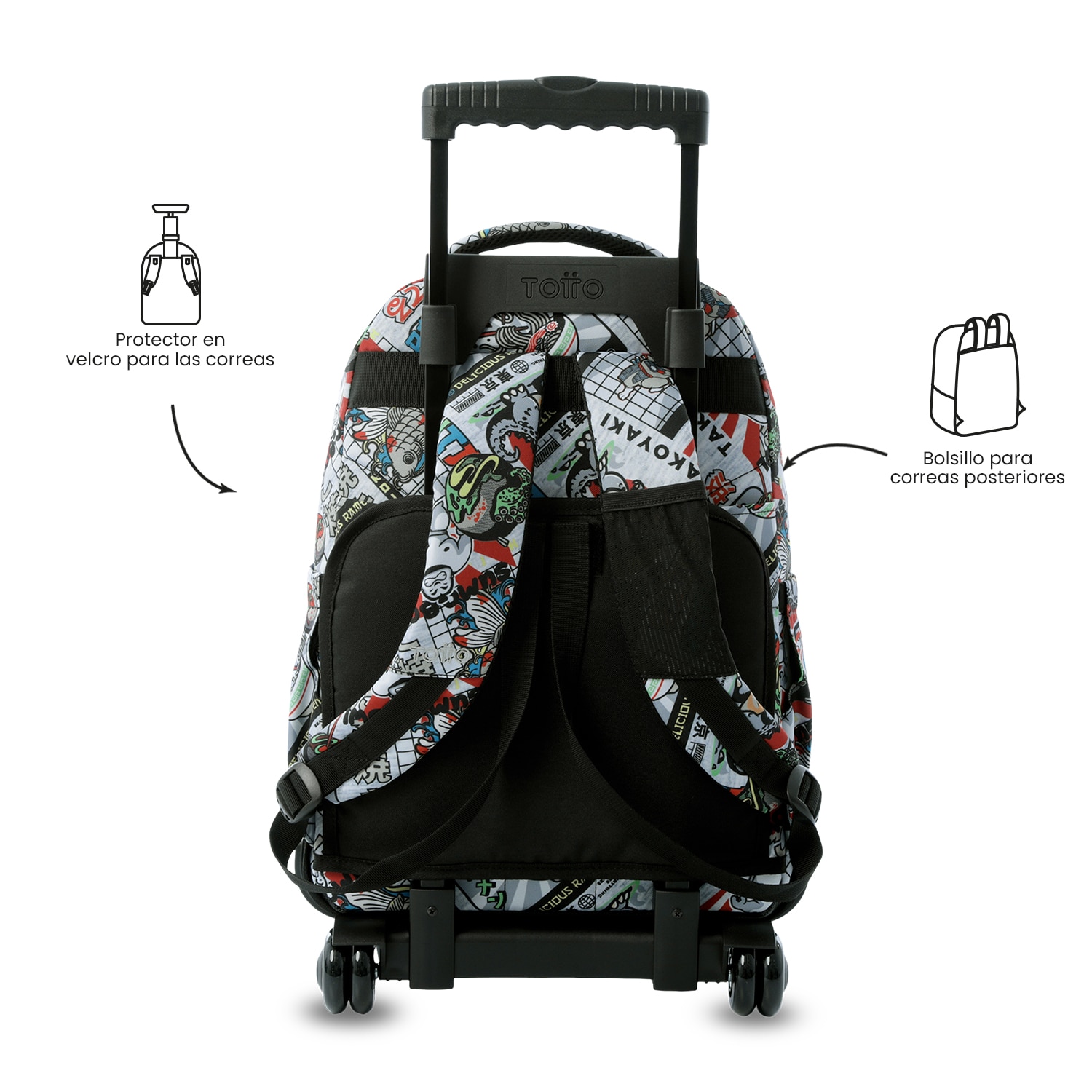 Mochila Escolar com Rodas Totto Renglones Ramen para Portátil de 15.4” e Capacidade de 26l Cinzento-4