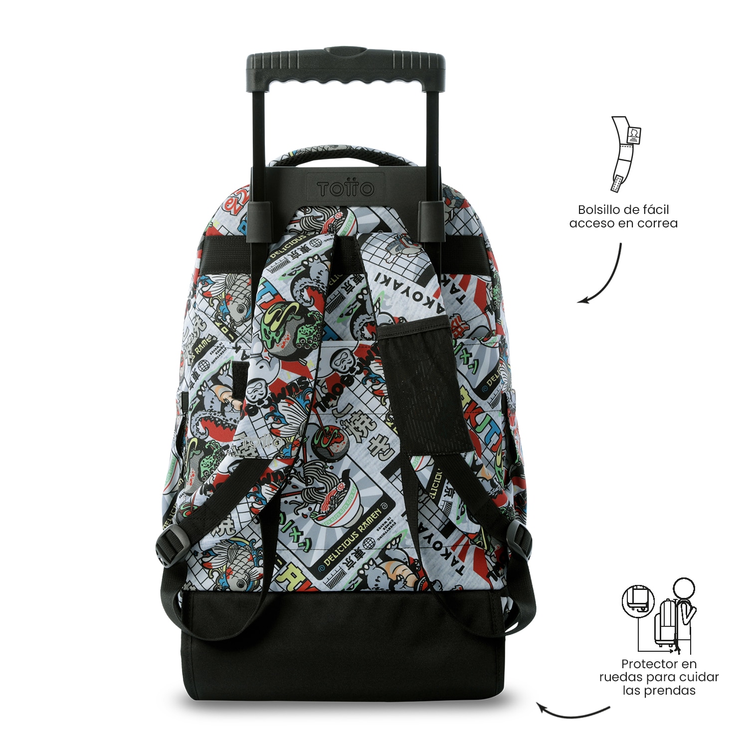 Mochila Escolar com Rodas Totto Renglones Ramen para Portátil de 15.4” e Capacidade de 26l Cinzento-5