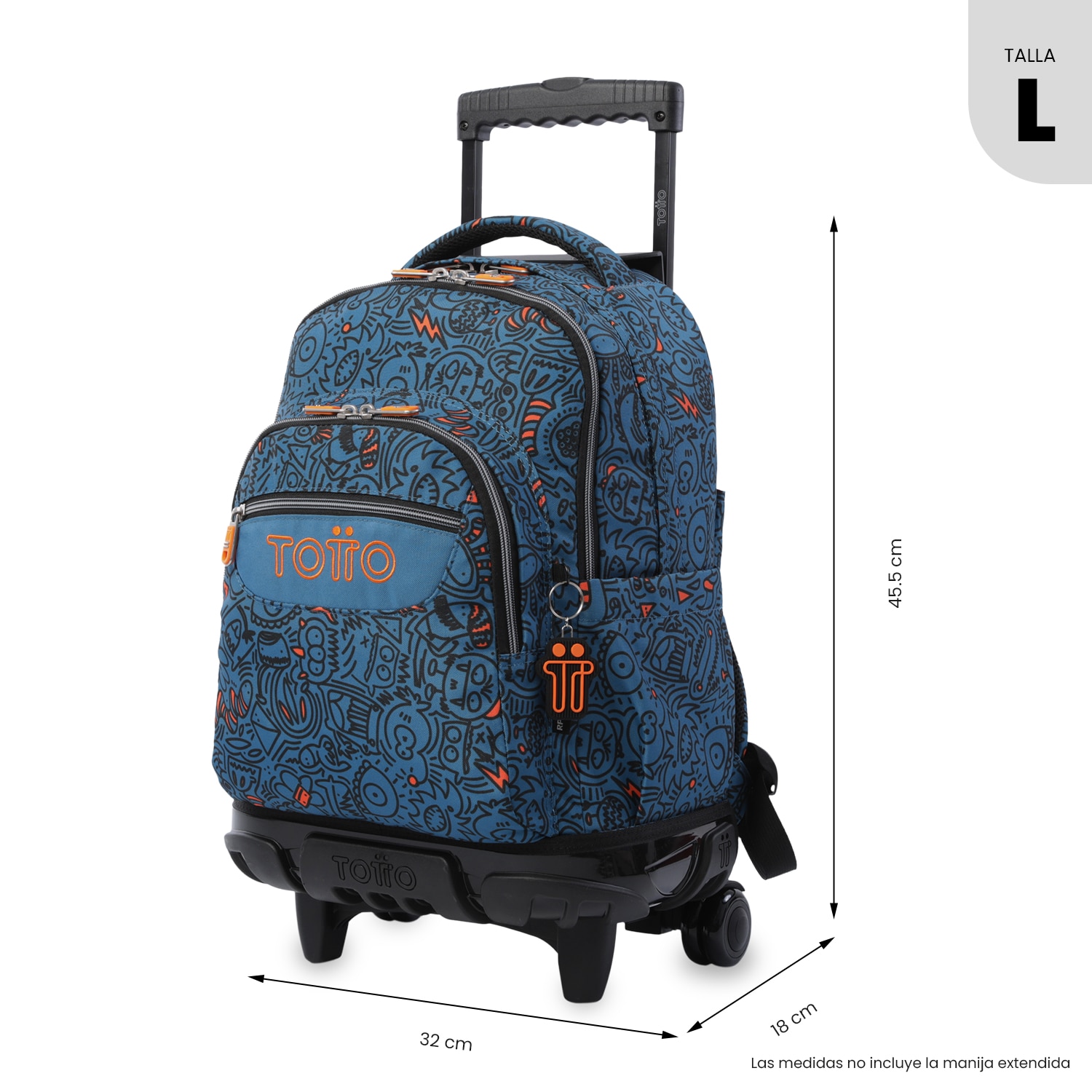 Mochila Escolar com Rodas Totto Renglones Azul-3