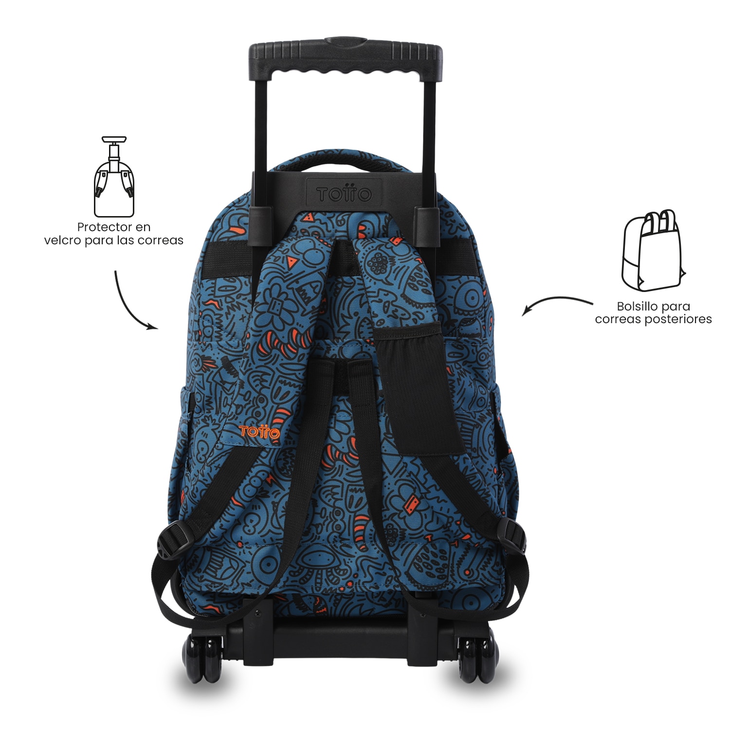 Mochila Escolar com Rodas Totto Renglones Azul-4