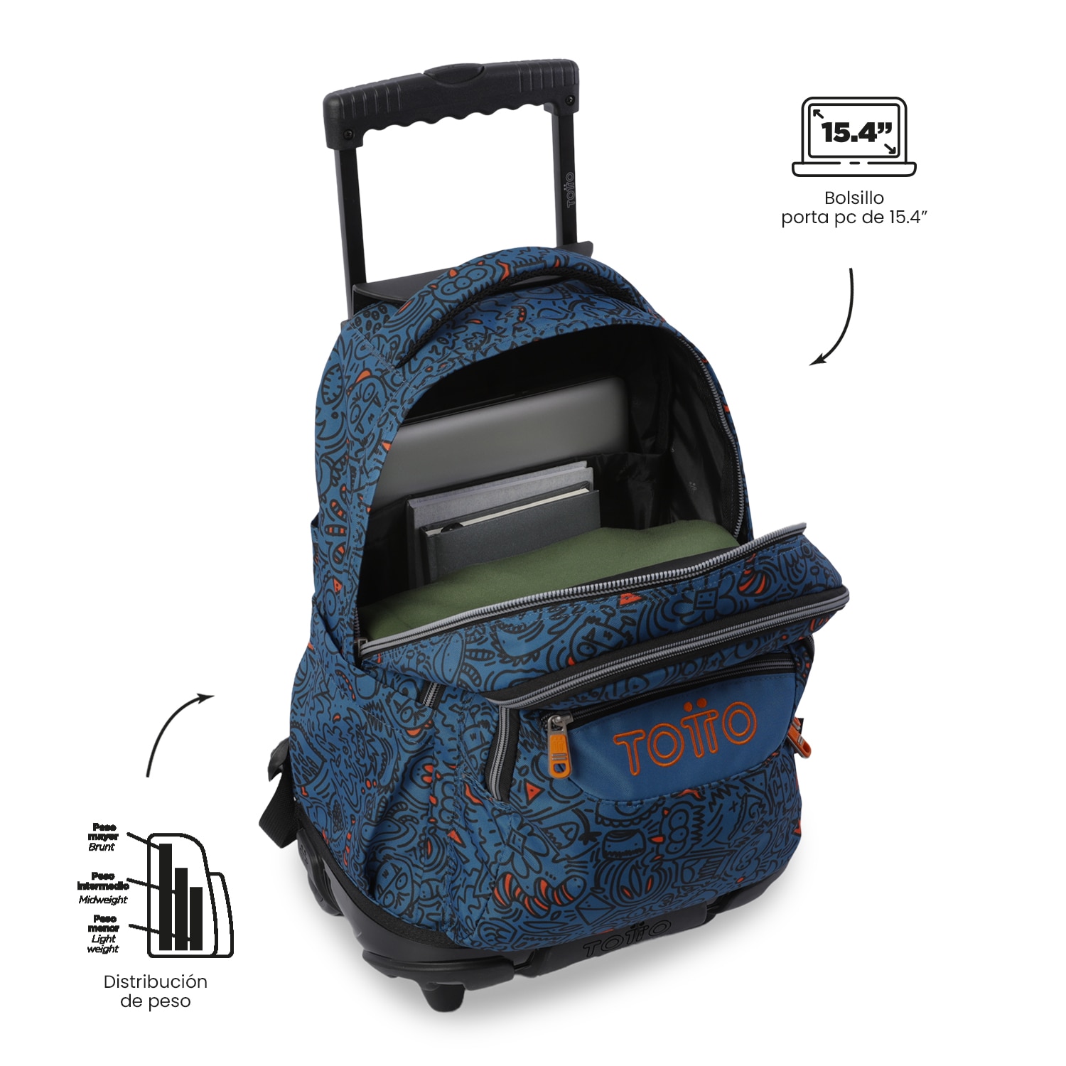 Mochila Escolar com Rodas Totto Renglones Azul-5