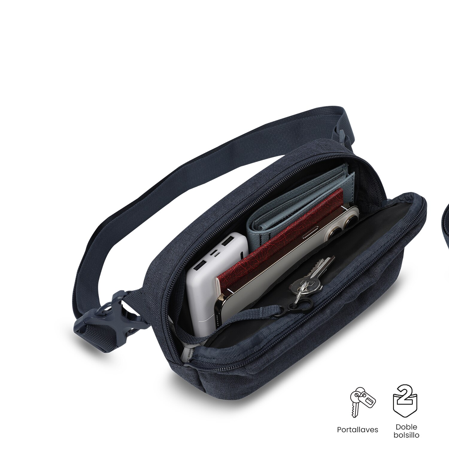 Bolsa de Cintura Totto Riva com Porta-chaves e Sistema 2 em 1 Azul-4