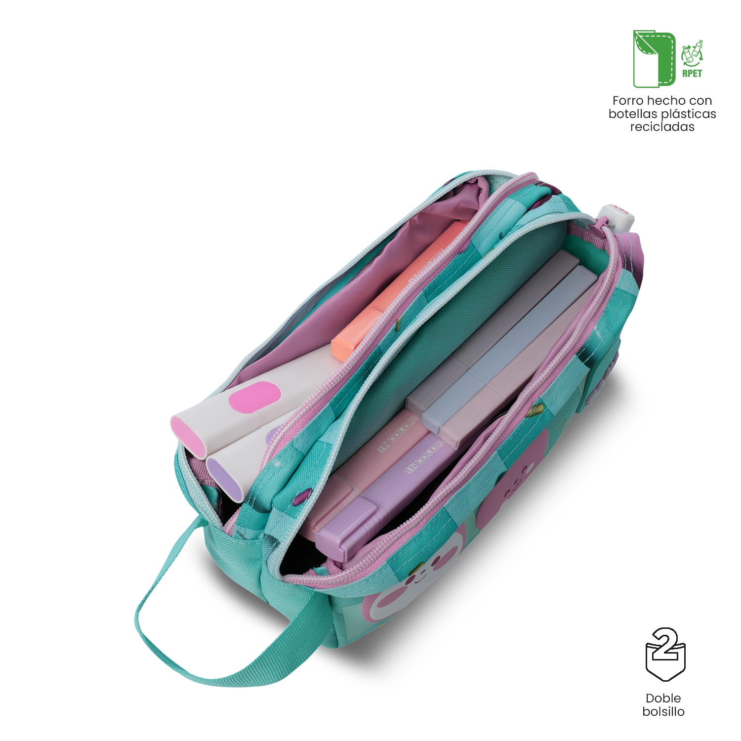 Estojo Infantil Totto Bunny Pump com 2 Compartimentos e em Material Reciclado Verde-3