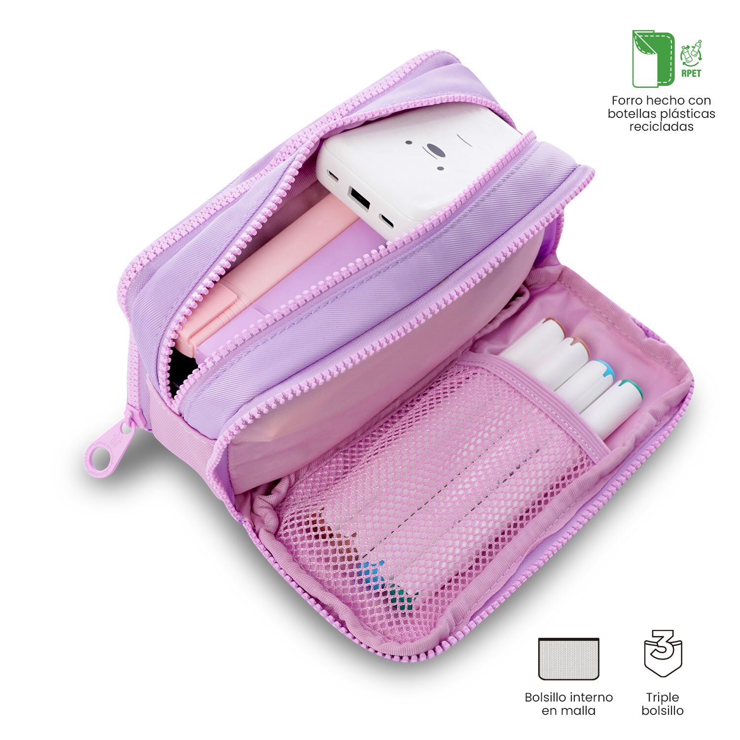 Estojo Infantil Totto Cluw com 2 Compartimentos Roxo-4