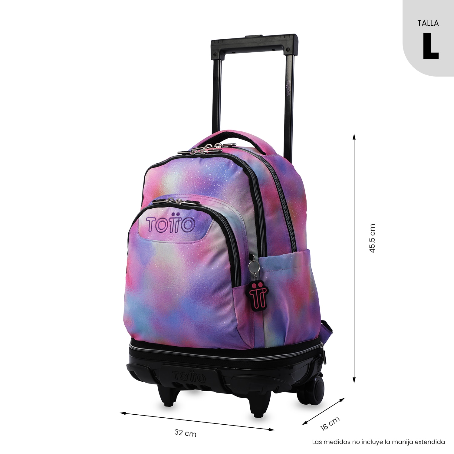 Mochila Escolar com Rodas Totto Tiza Glitter Rosa-4