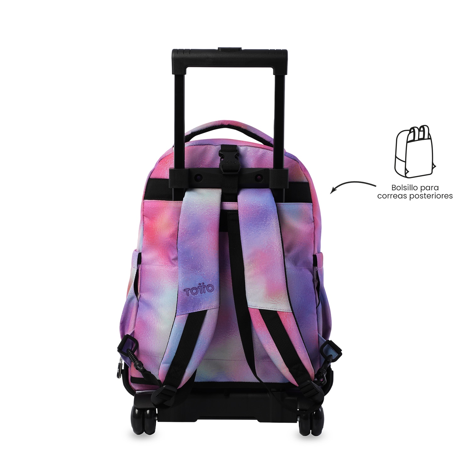 Mochila Escolar com Rodas Totto Tiza Glitter Rosa-5