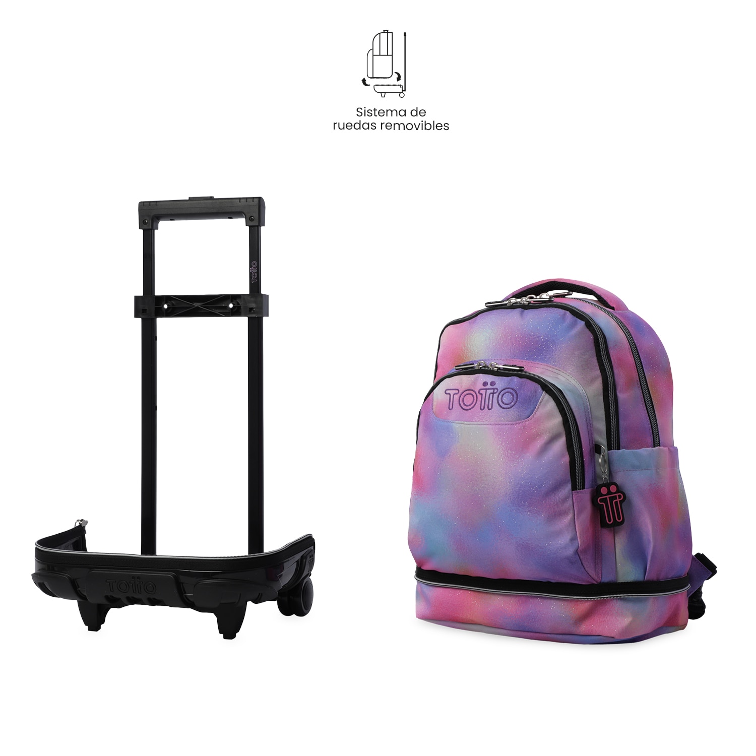 Mochila Escolar com Rodas Totto Tiza Glitter Rosa-7