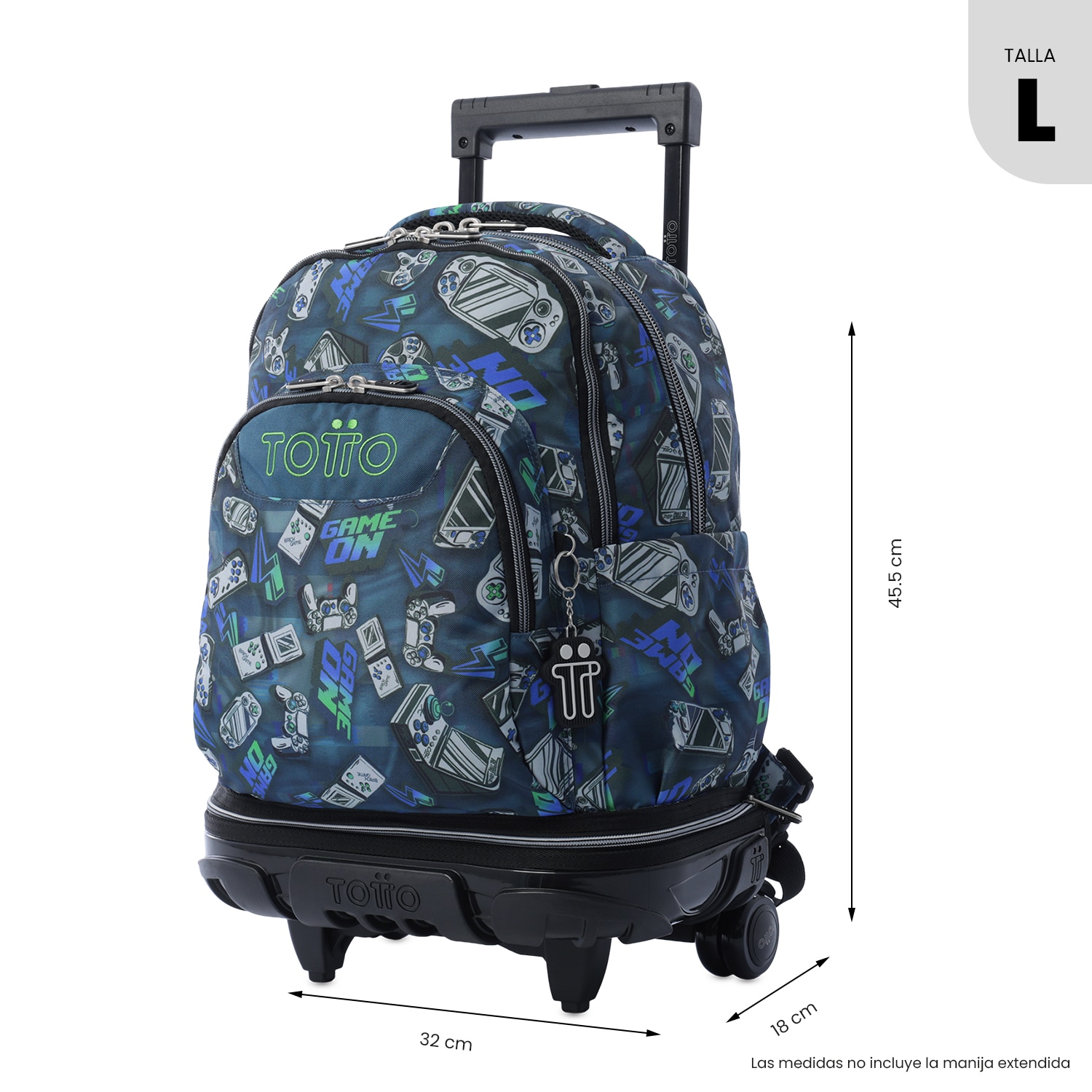 Mochila Escolar com Rodas Totto Tiza Desmontável Button para Portátil de 15.4” e Capacidade de 26l Azul / Verde-3