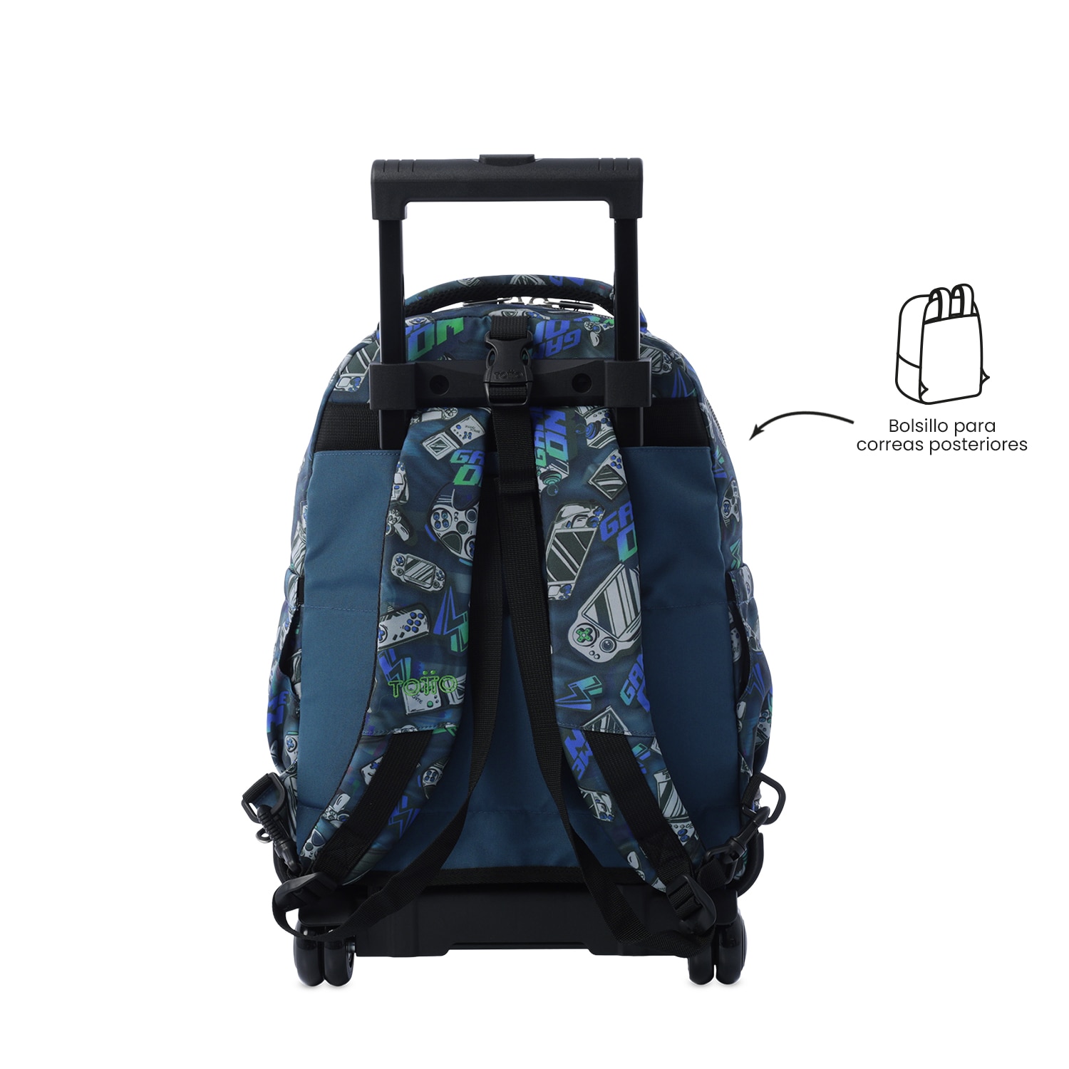 Mochila Escolar com Rodas Totto Tiza Desmontável Button para Portátil de 15.4” e Capacidade de 26l Azul / Verde-4
