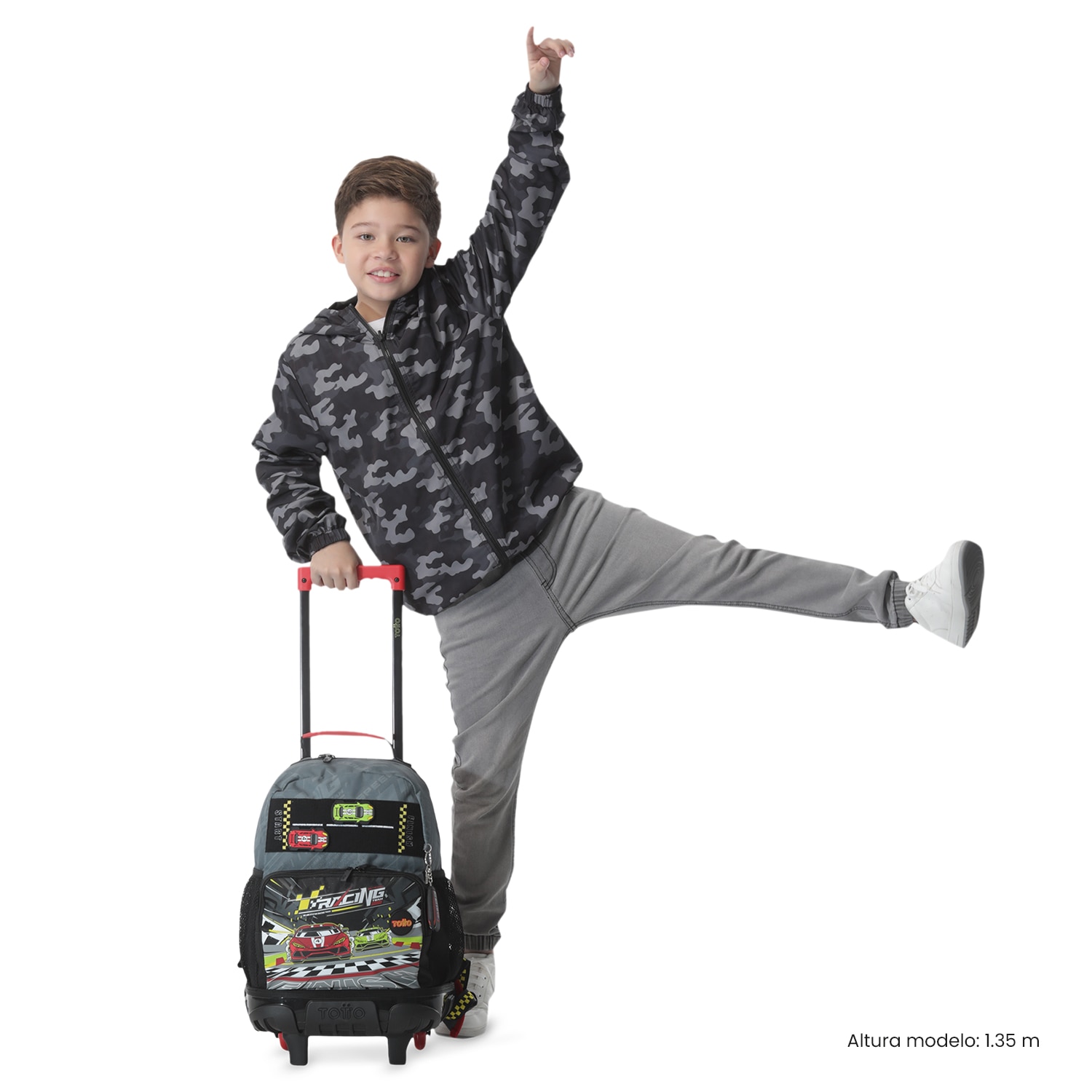 Mochila Infantil com Rodas Totto Grand Prix M Cinzento-3