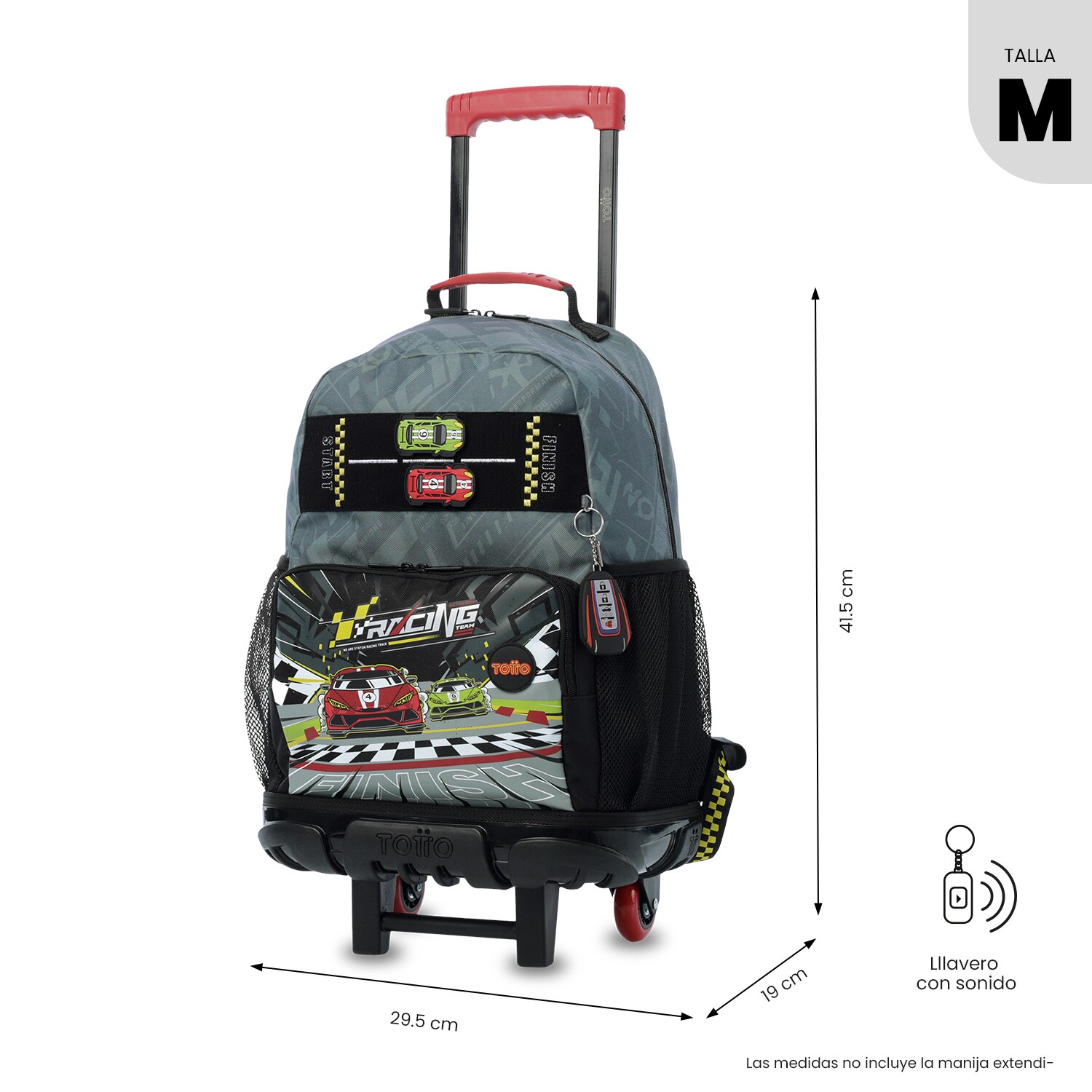 Mochila Infantil com Rodas Totto Grand Prix M Cinzento-4