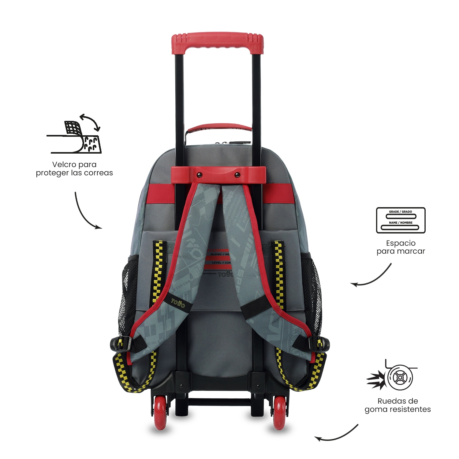 Mochila Infantil com Rodas Totto Grand Prix M Cinzento-5